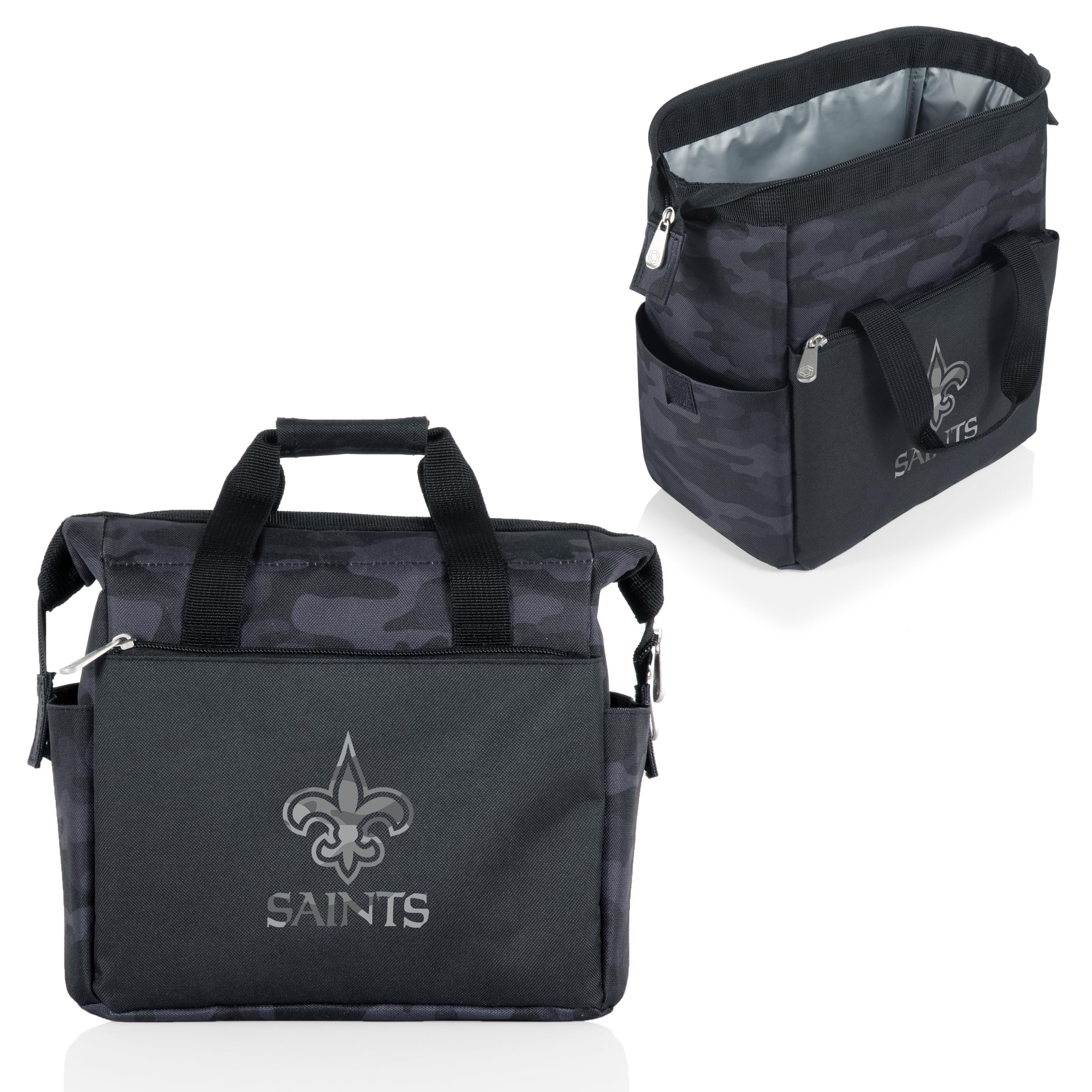 PICNIC TIME NFL New Orleans Saints On The Go Lunch Bag Cooler, Soft Cooler Lunch Box, Insulated Lunch Bag, (Black Camo)