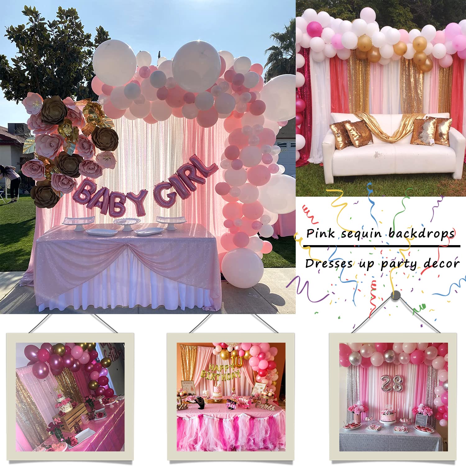 Tcbesto Pink Sequin Curtains 2Ftx8Ft 2 Panels Pink Sequin Backdrop Curtain For Parties Glitter Backdrop Photo Background For Wed