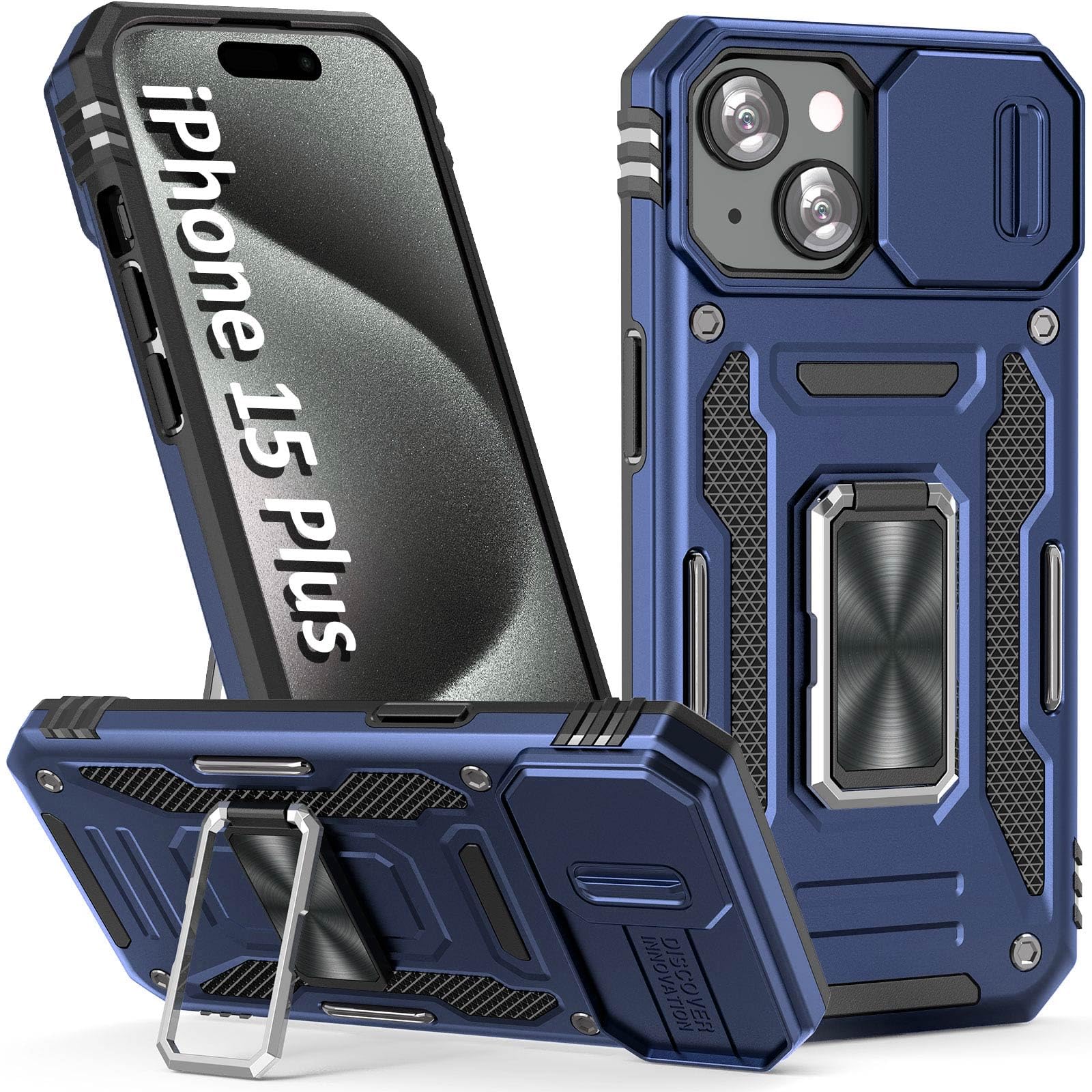 Sefing Case For Iphone 15 Plus Phone Case Iphone 15 Plus Case With Camera Lens Cover, With Ring Holder Kickstand, Fit Magnetic C