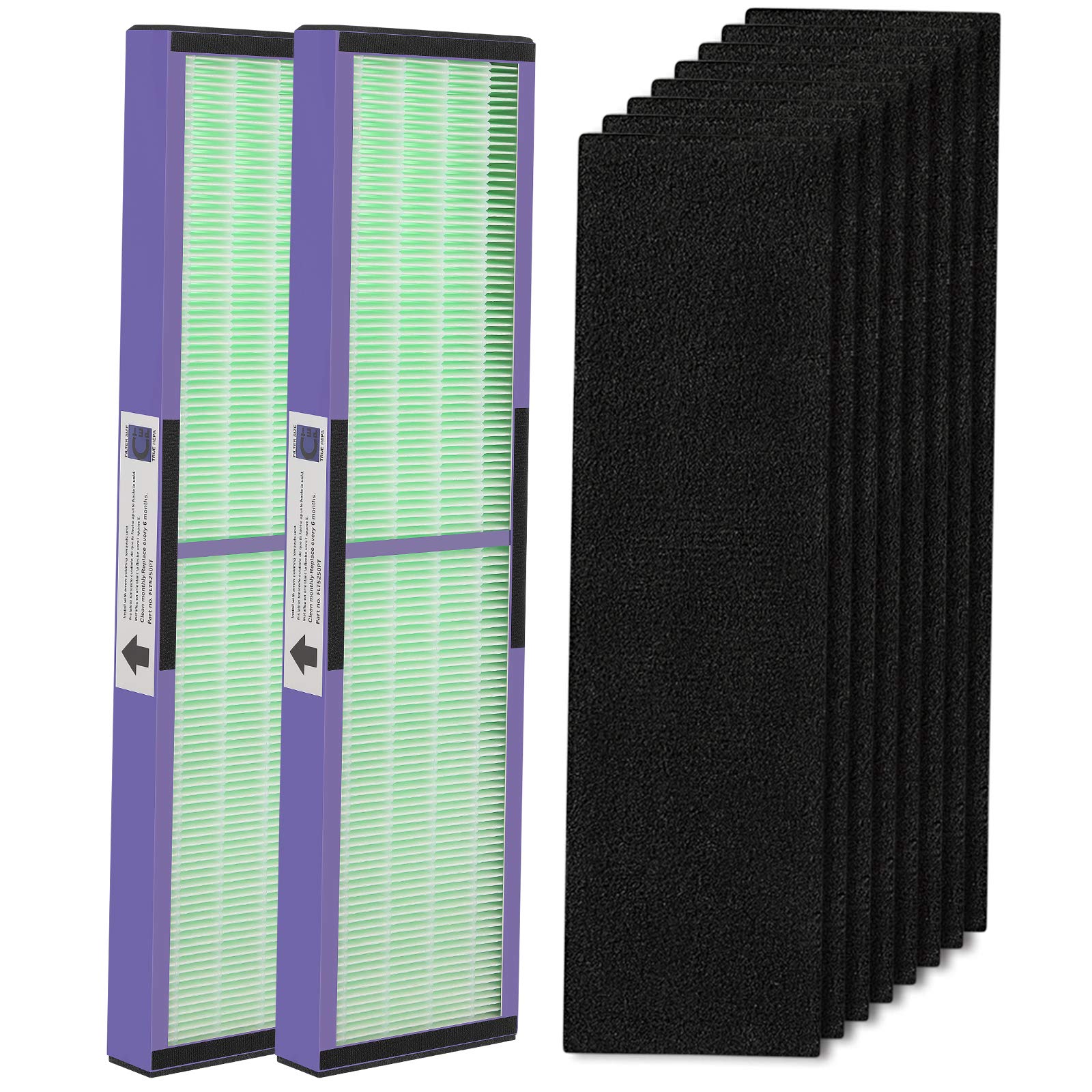 isinlive 2 Pack FLT5000 HEPA Filter C Replacement with Pet Pure Treatment, and 8 Pack Activated Carbon Pre-Filters for Ger Guard