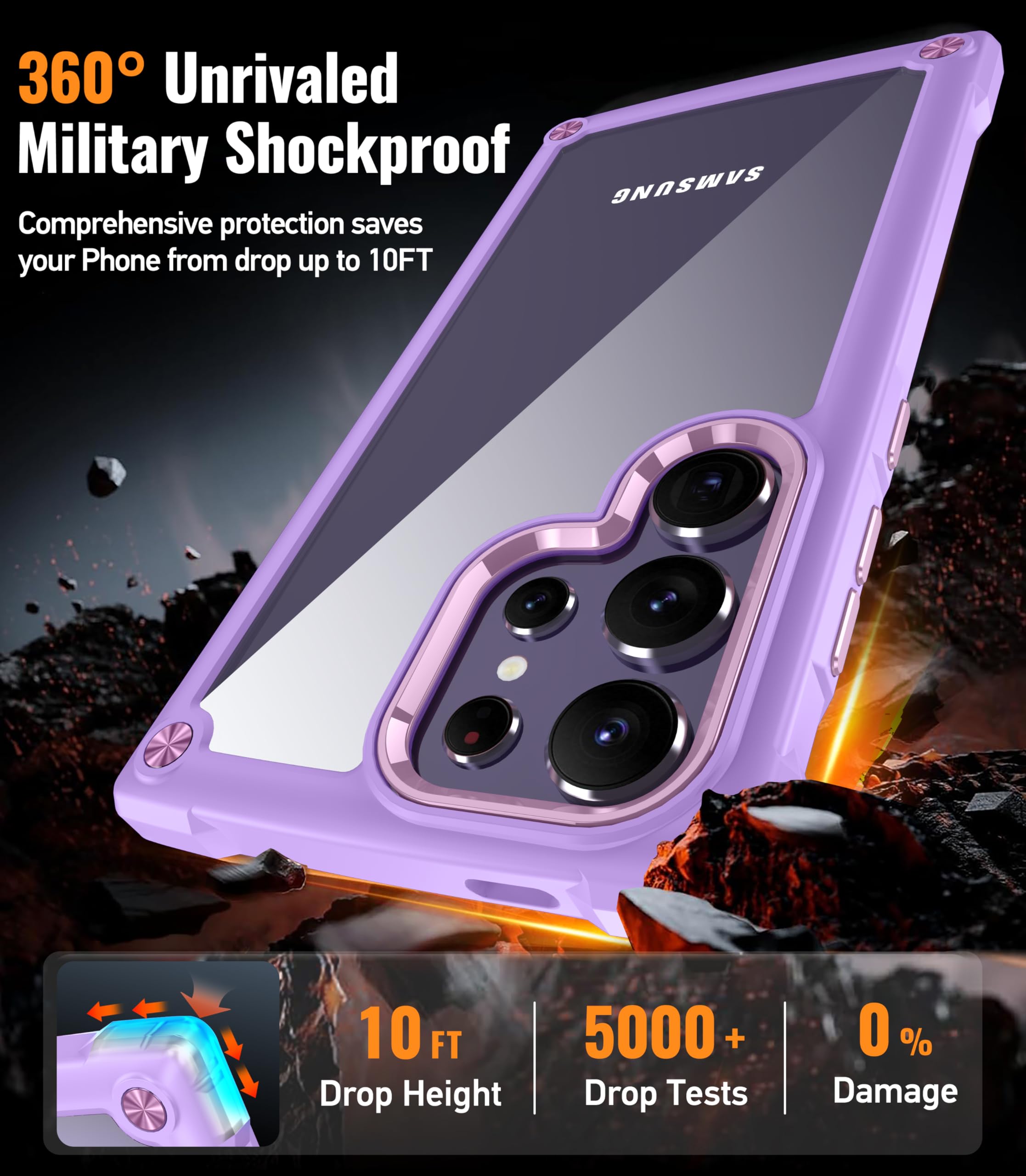 Oterkin For Samsung Galaxy S24 Ultra Case Clear, [20X Anti Yellowing] S24 Ultra Case With [Built In 4 Airbags][10Ft Military Gra