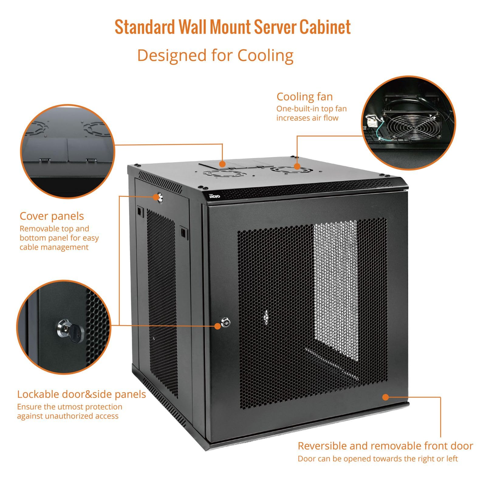 Tecmojo 12U Wall Mount Rack Network Cabinet For 19    It Equipment,With Lockable Mesh Door And Removable Side Panels,Cooling Fan