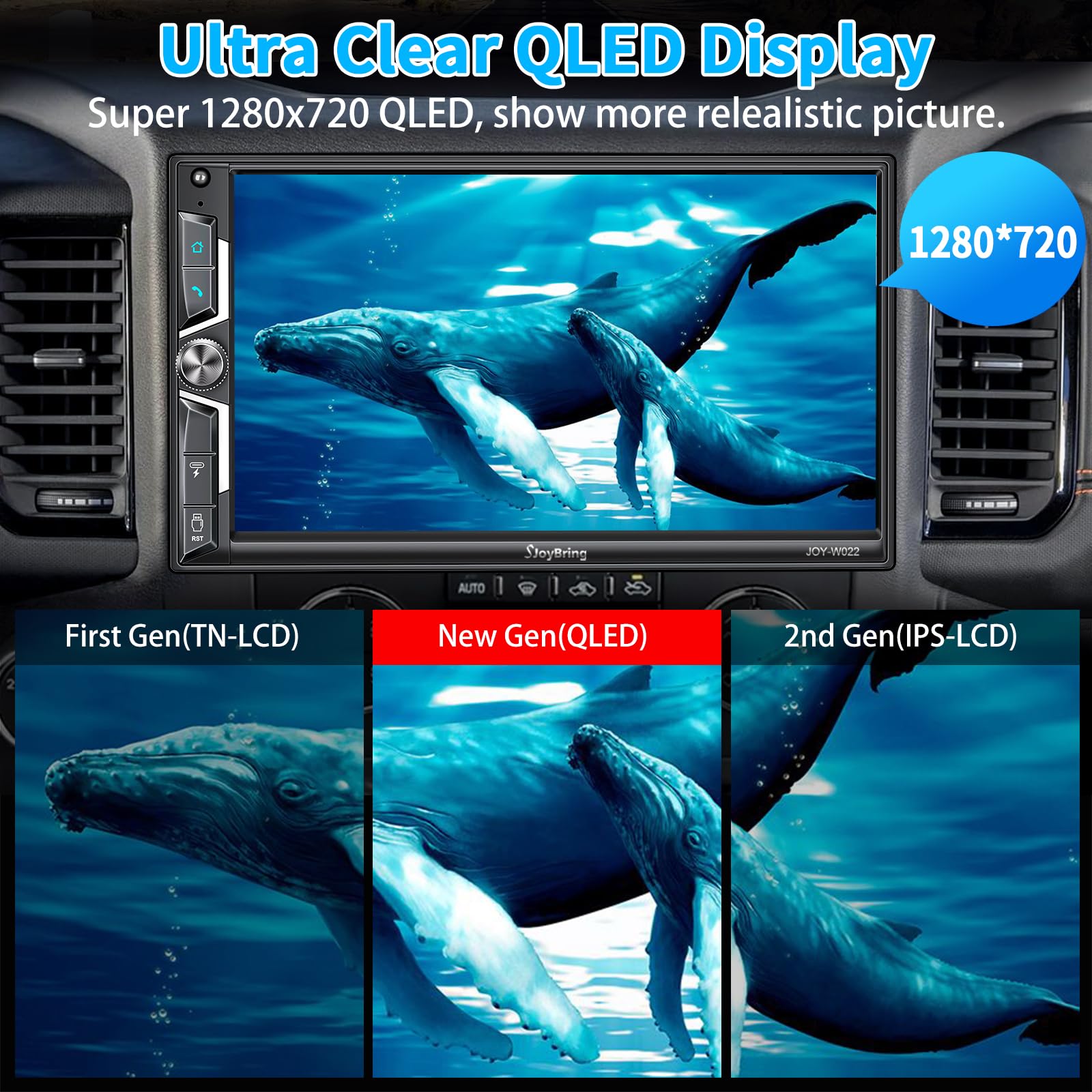 Sjoybring Wireless Double Din Car Stereo With Carplay, Android Auto, Qled Touchscreen, Bluetooth, 4 Channel Rca, 60W*4 High Powe