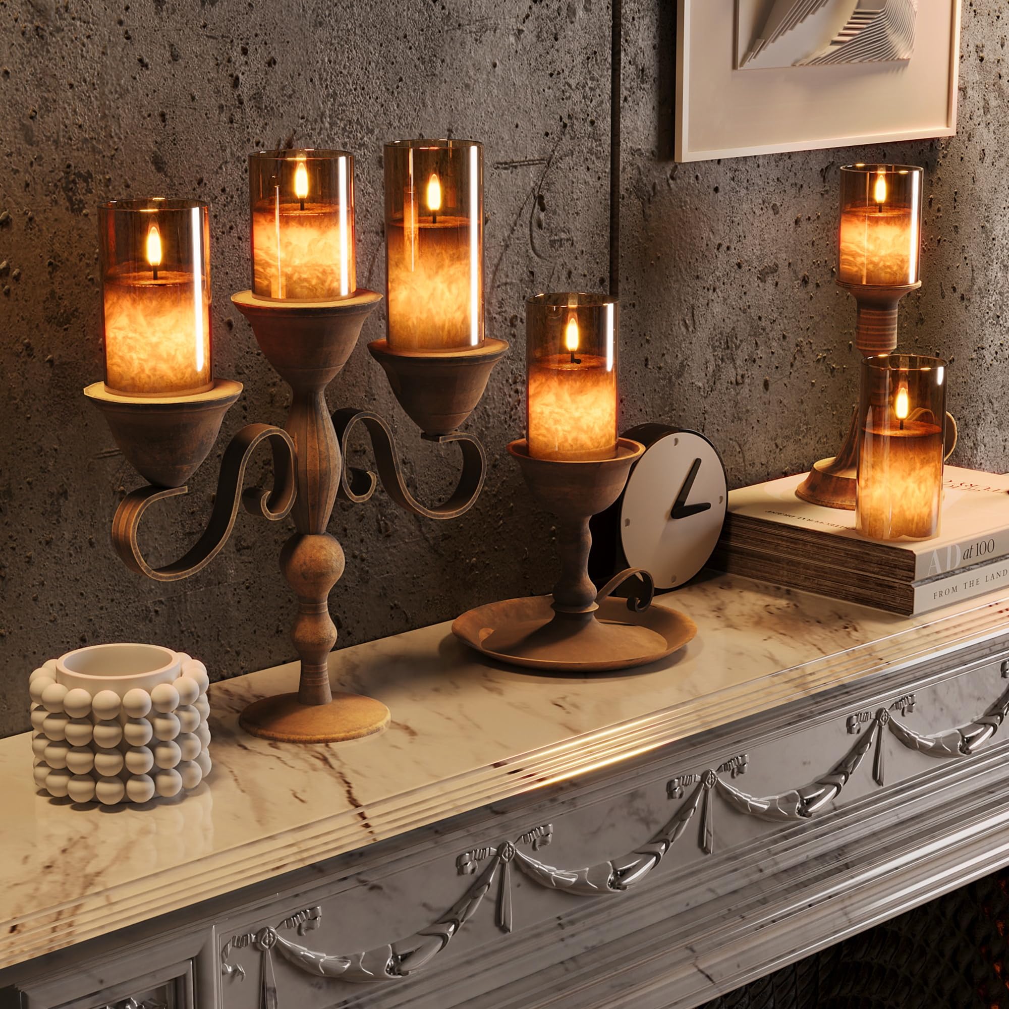 Crystal Texture Design Flickering Flameless Candles With Remote & Timer, Real Wax Battery Operated Candles With Flickering Flame