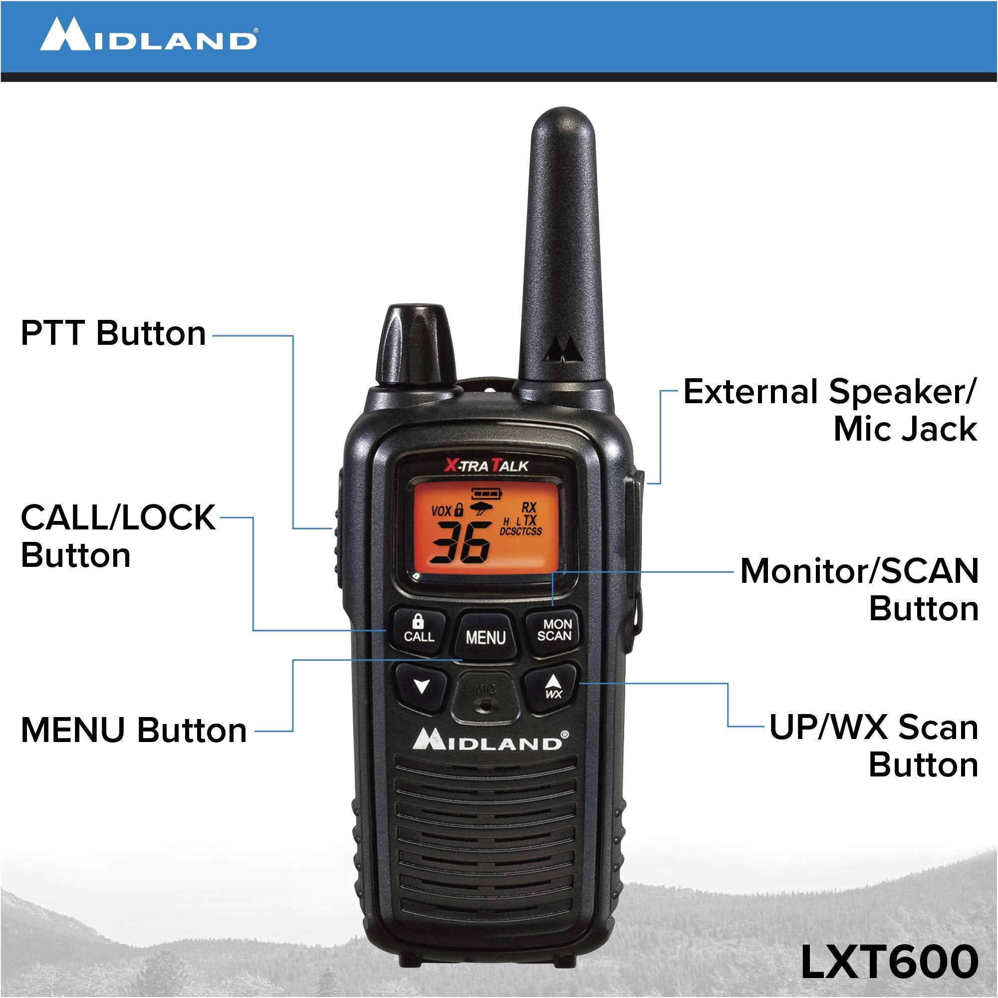Midland Lxt600Vp3 36 Channel Frs Two Way Radio   Up To 30 Mile Range Walkie Talkie   Black (Pack Of 12)
