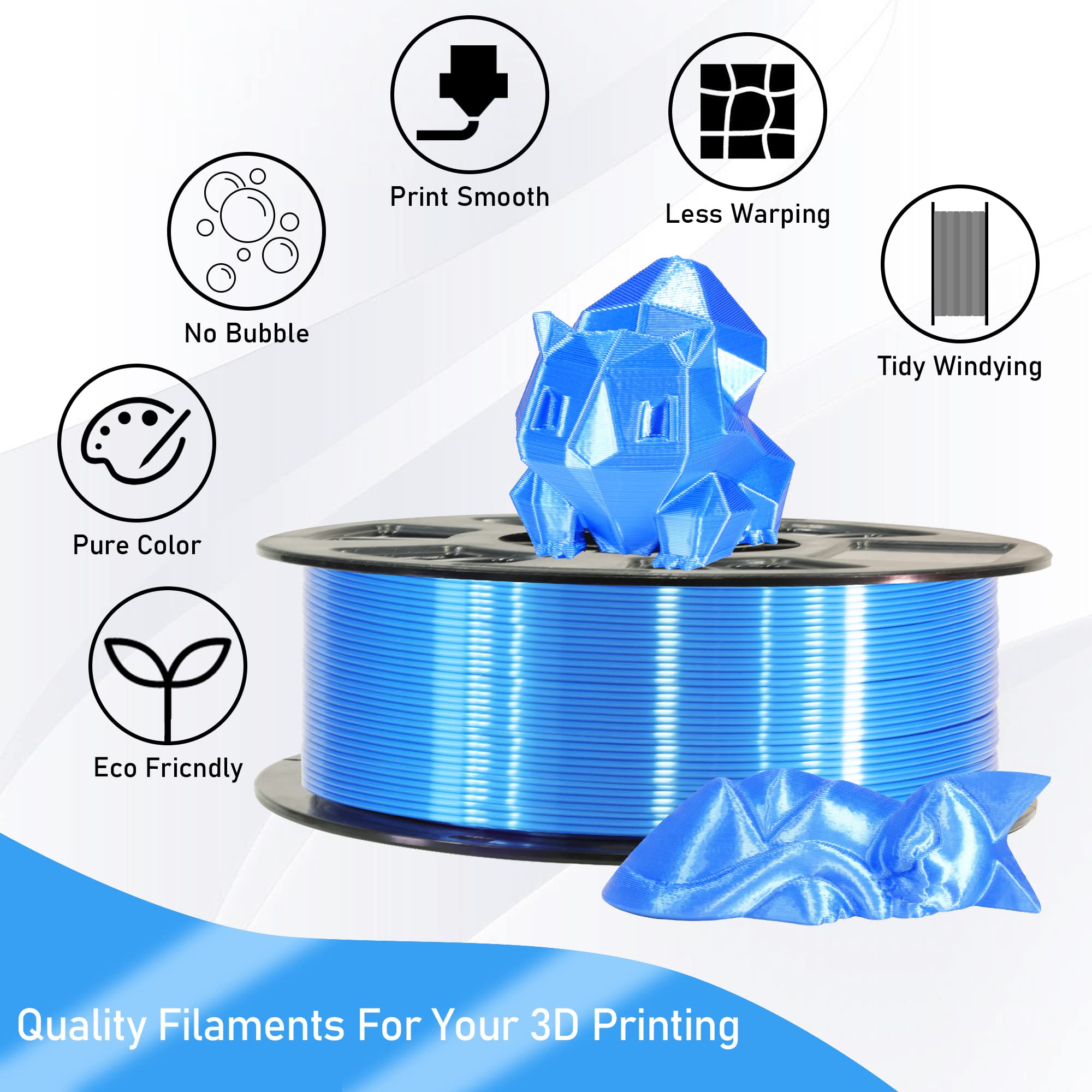 Mika3D Silk Sapphire Blue Shiny Pla 3D Printing Filament, 1Kg 2.2Lbs 1.75Mm 3D Print Material With High Diameter Accuracy, Neatl