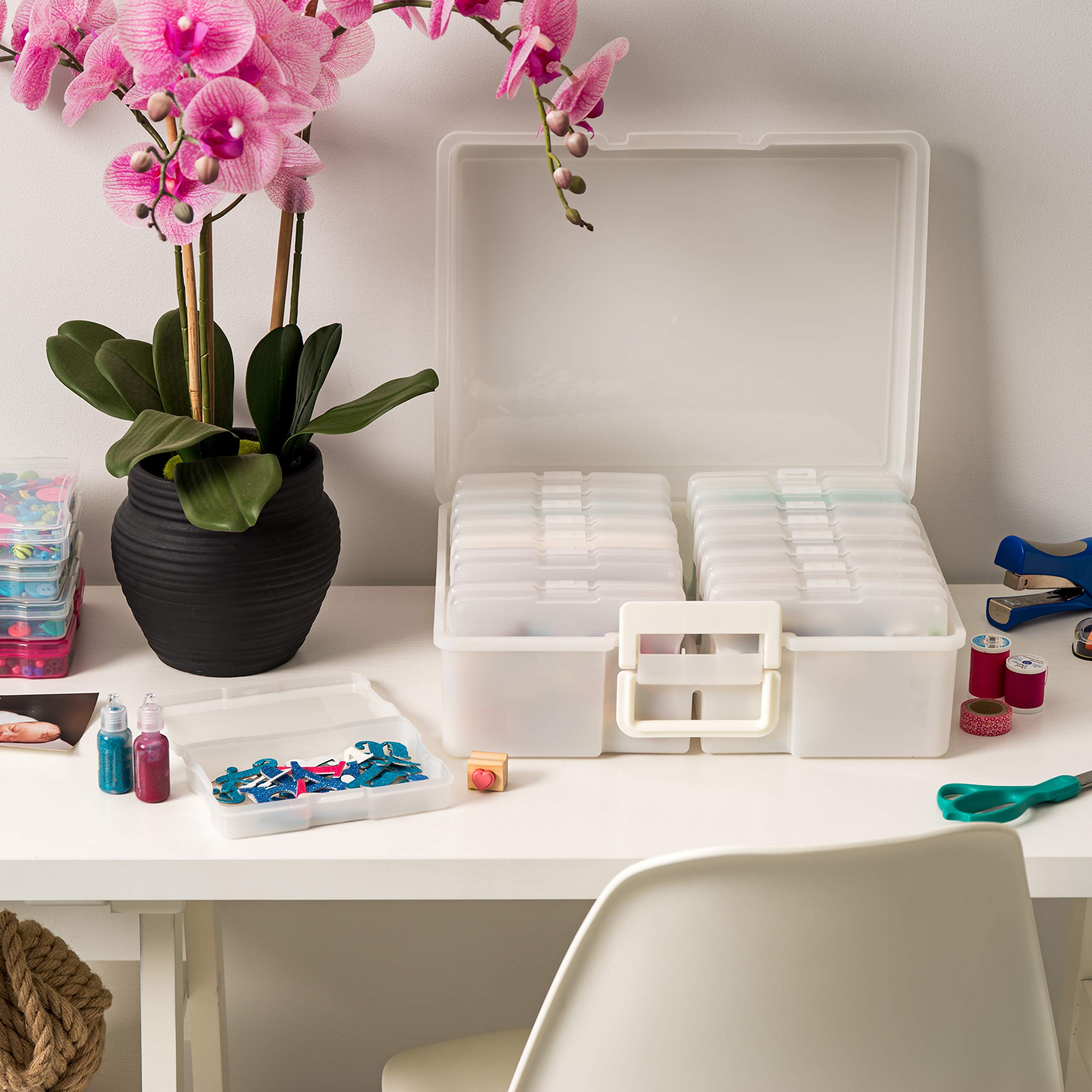 Iris Usa 4''X 6'' Photo Storage Box Container Keeper Organizer, 2 Pack, Main Container With 16 Organization Cases For Pictures C