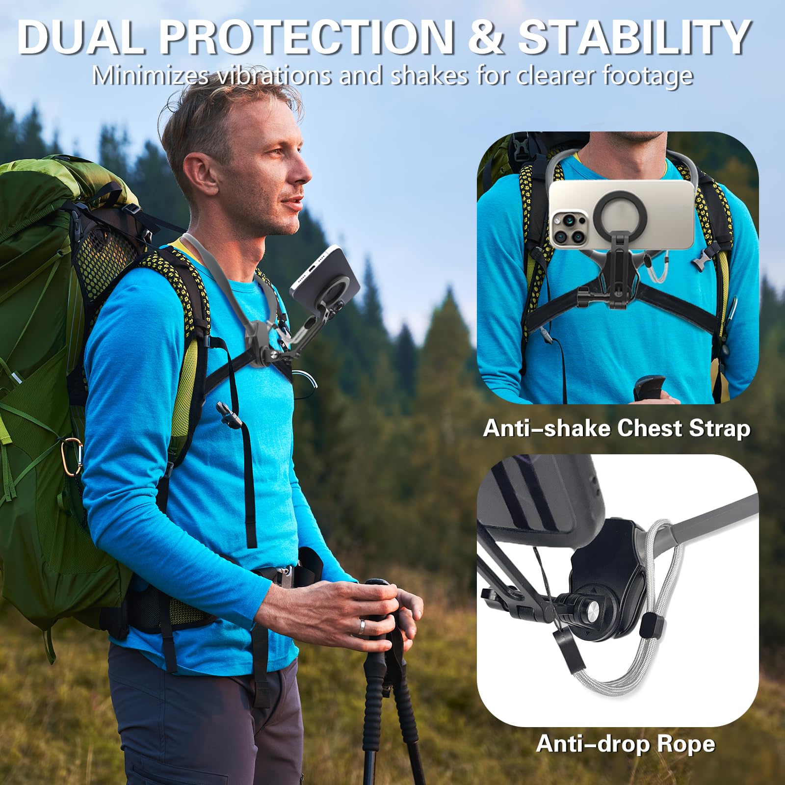 Beviliu Magnetic Neck Phone Holder For Recording, Hands Free Pov/Vlog Neck Mount With Chest Strap, Video Filming For Cooking/Rid