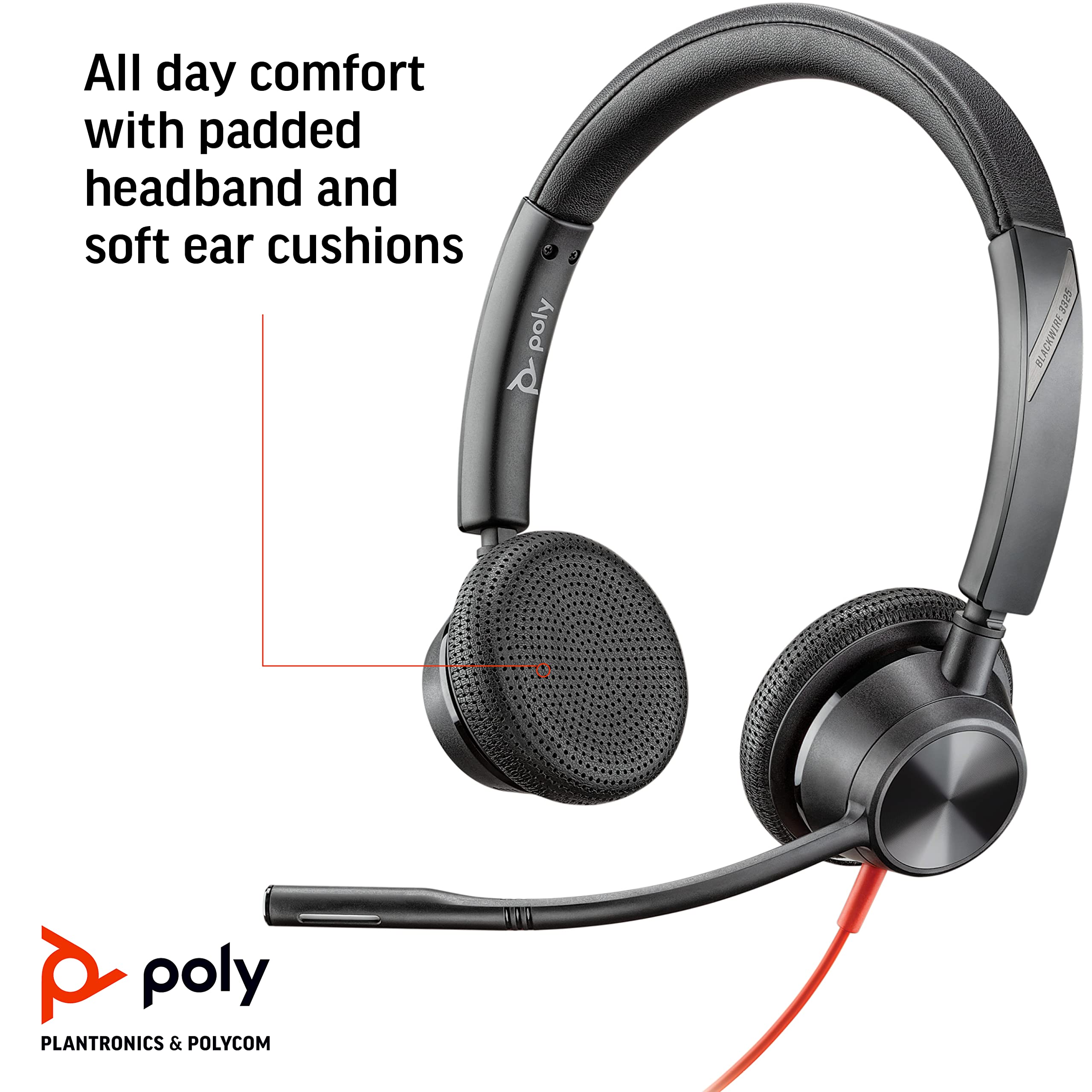Plantronics - Blackwire 3325 - Wired, Dual-Ear (Stereo) Headset With Boom Mic - Usb-A/3.5Mm To Connect To Your Pc And/Or Mac - W