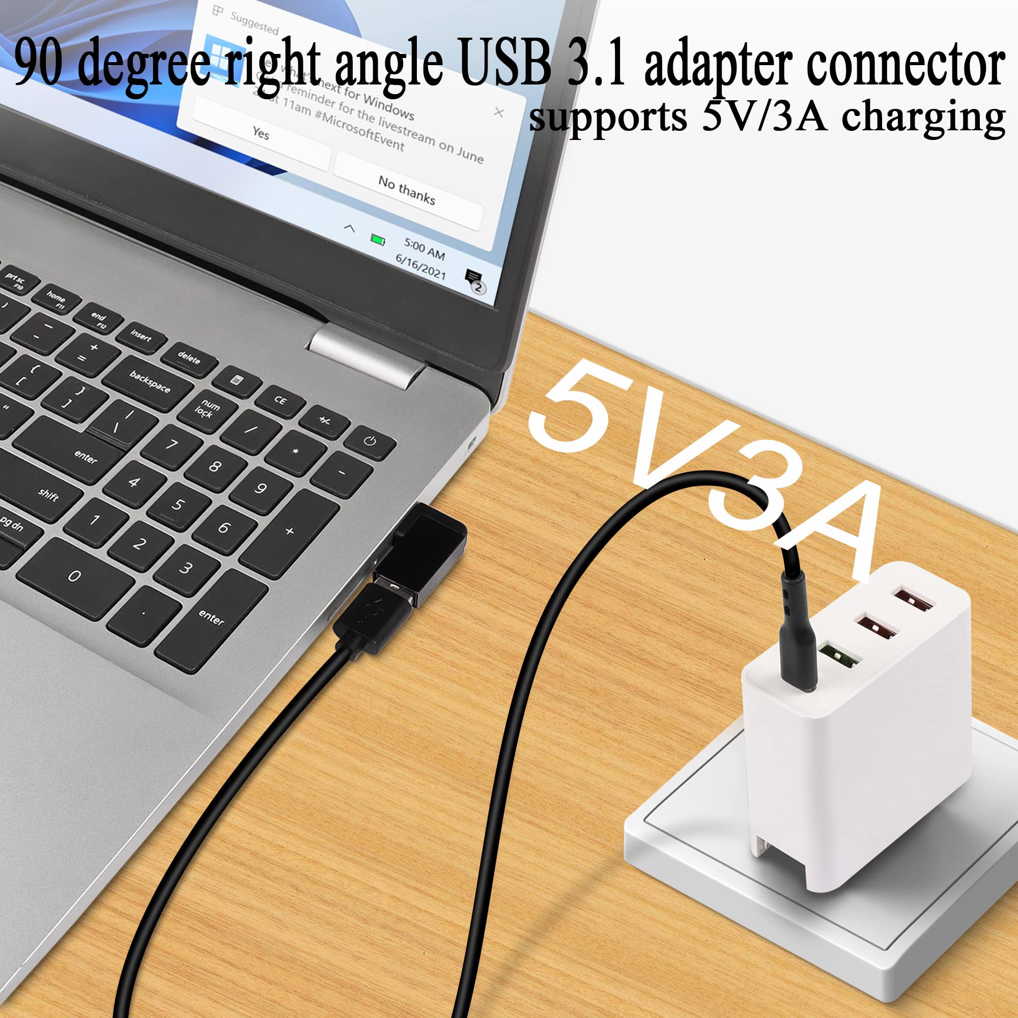 Qianrenon 90�Angle Usb 3.1 Adapter 10Gbps Usb 3.1 Male To Female Right Angle Connector Usb A 3.1 L Angle Converter Coupler, Support Data Transfer Otg 3A Charging, 2Pcs(Right Angle Side Bend)