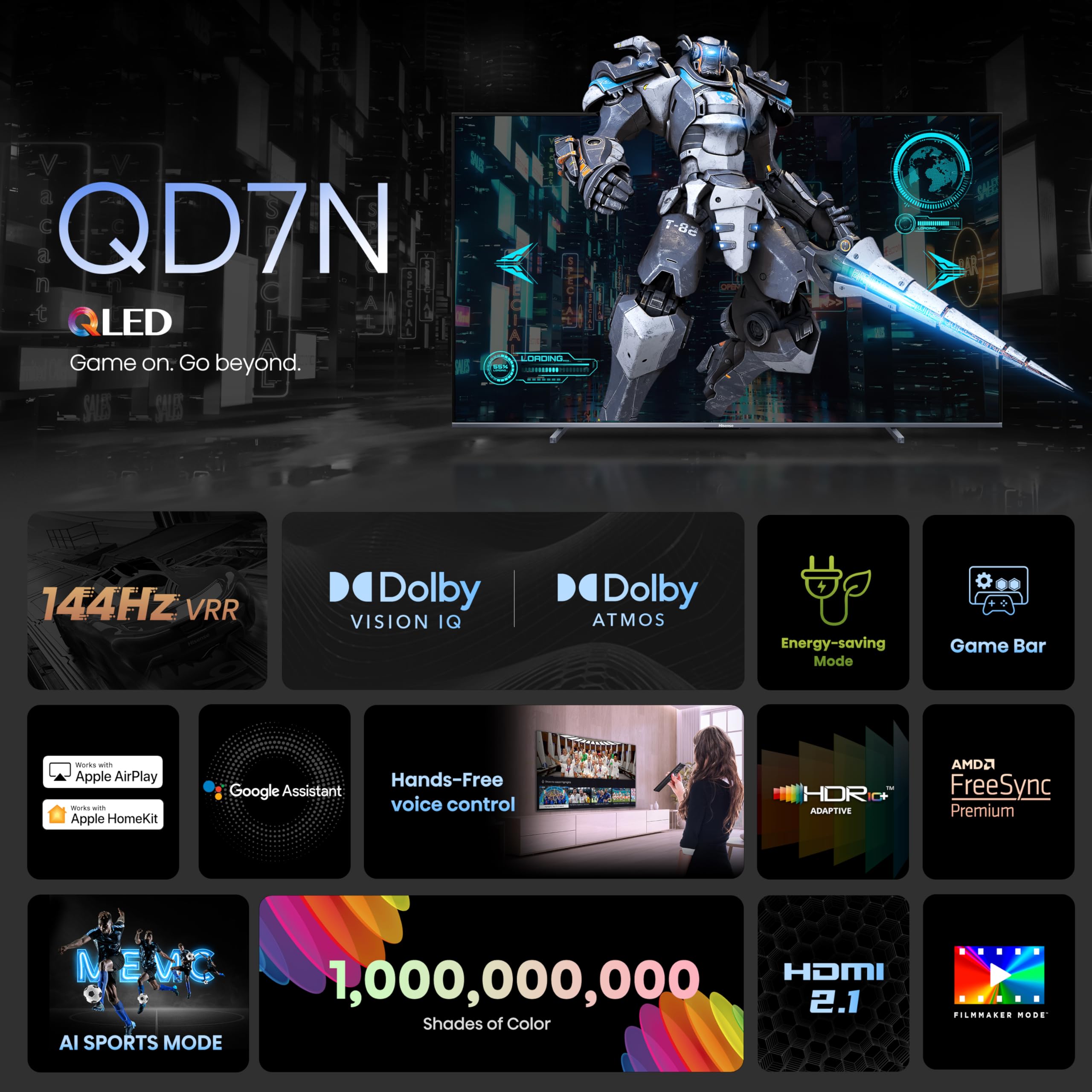 Hisense 100 Inch Class Qd7 Series Qled 4K Uhd Google Smart Tv (100Qd7N, 2024 Model)   Qled, Native 144Hz, Motion Rate 240, Direc