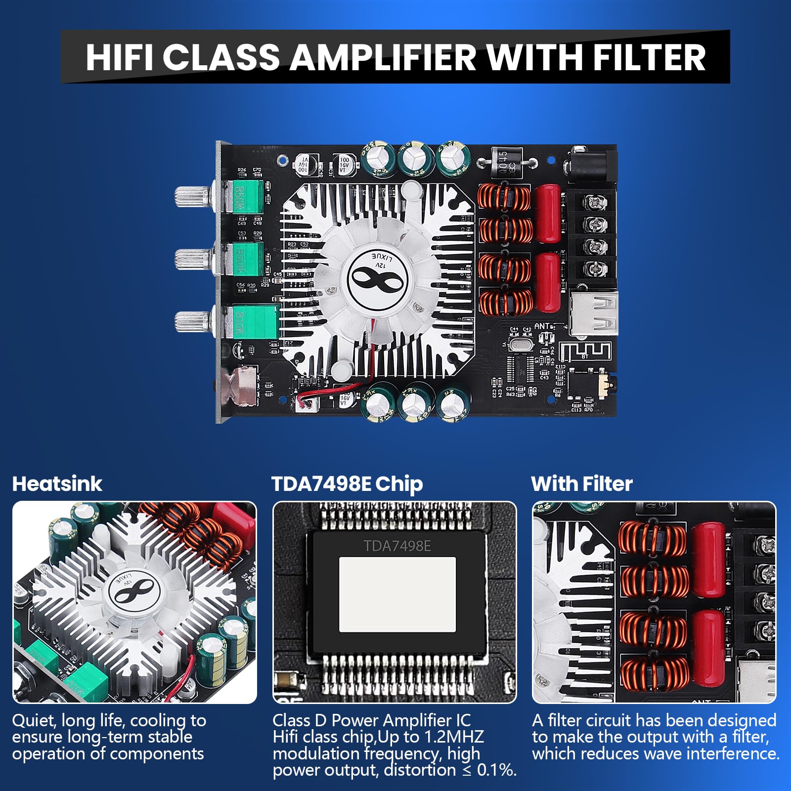 Audio Amplifier Board, Zk-1602T Bluetooth 5.0 Power Amp For Home Speakers 2.0 Channel 160W+160W Stereo Mini Amplifier Module Tda