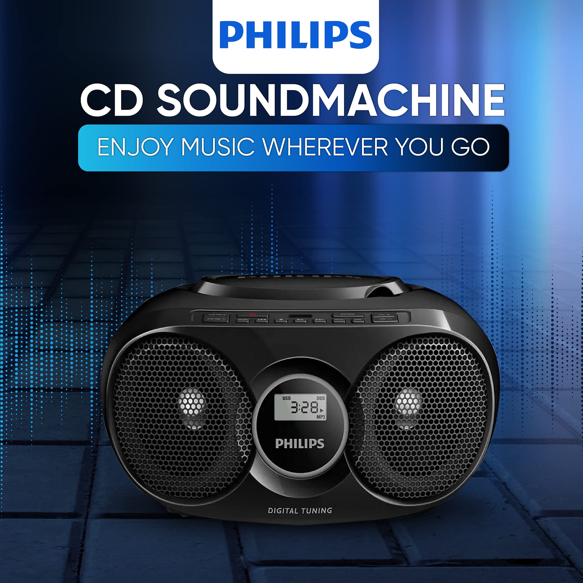 Philips Portable Cd Player Boombox, Stereo Dynamic Bass Boost Speakers, Lightweight Fm Radio Cd Player With Lcd Display, Usb Pla
