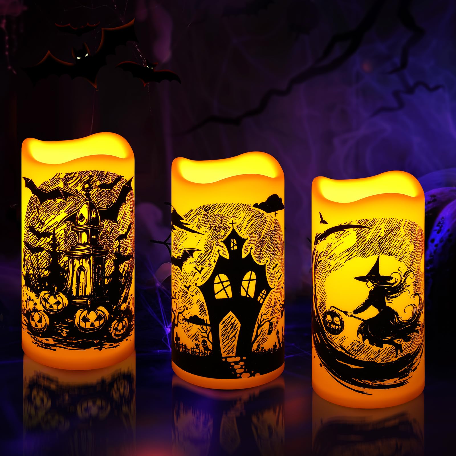 Linkax Halloween Decorations Indoor Flameless Candles : Flickering Candle Battery Operated With 6 Hour Timer, Halloween Lights W