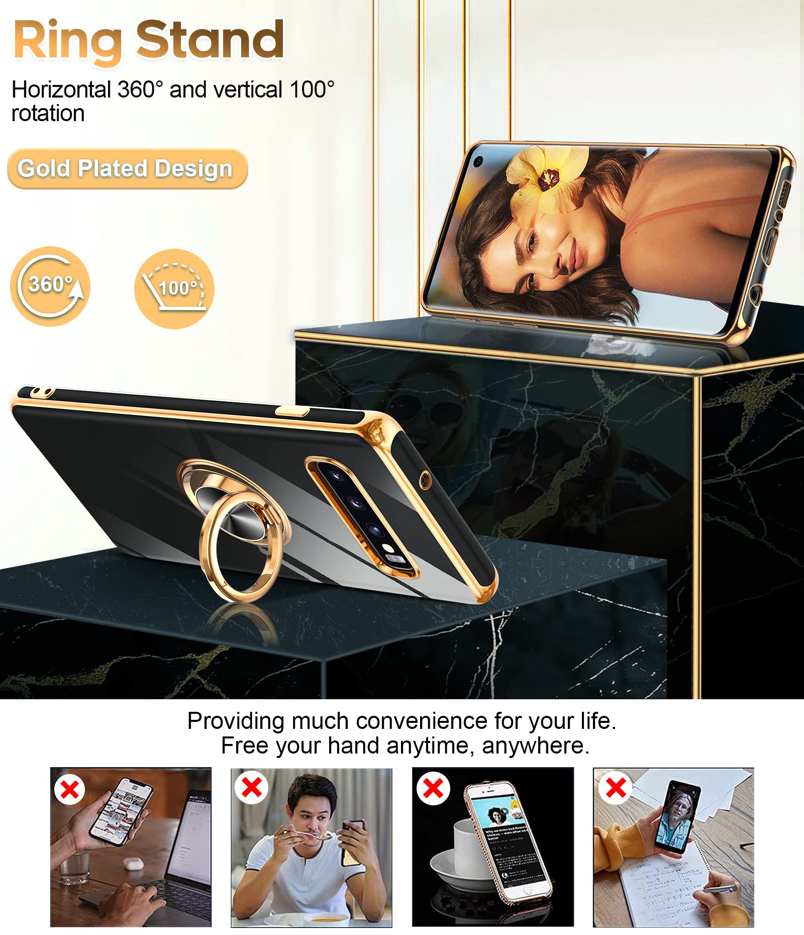 Leyi For Samsung Galaxy S10 Case: With 360 Rotatable Ring Holder Kickstand [Compatible With Magnetic Car Mount], Soft Tpu Shockp