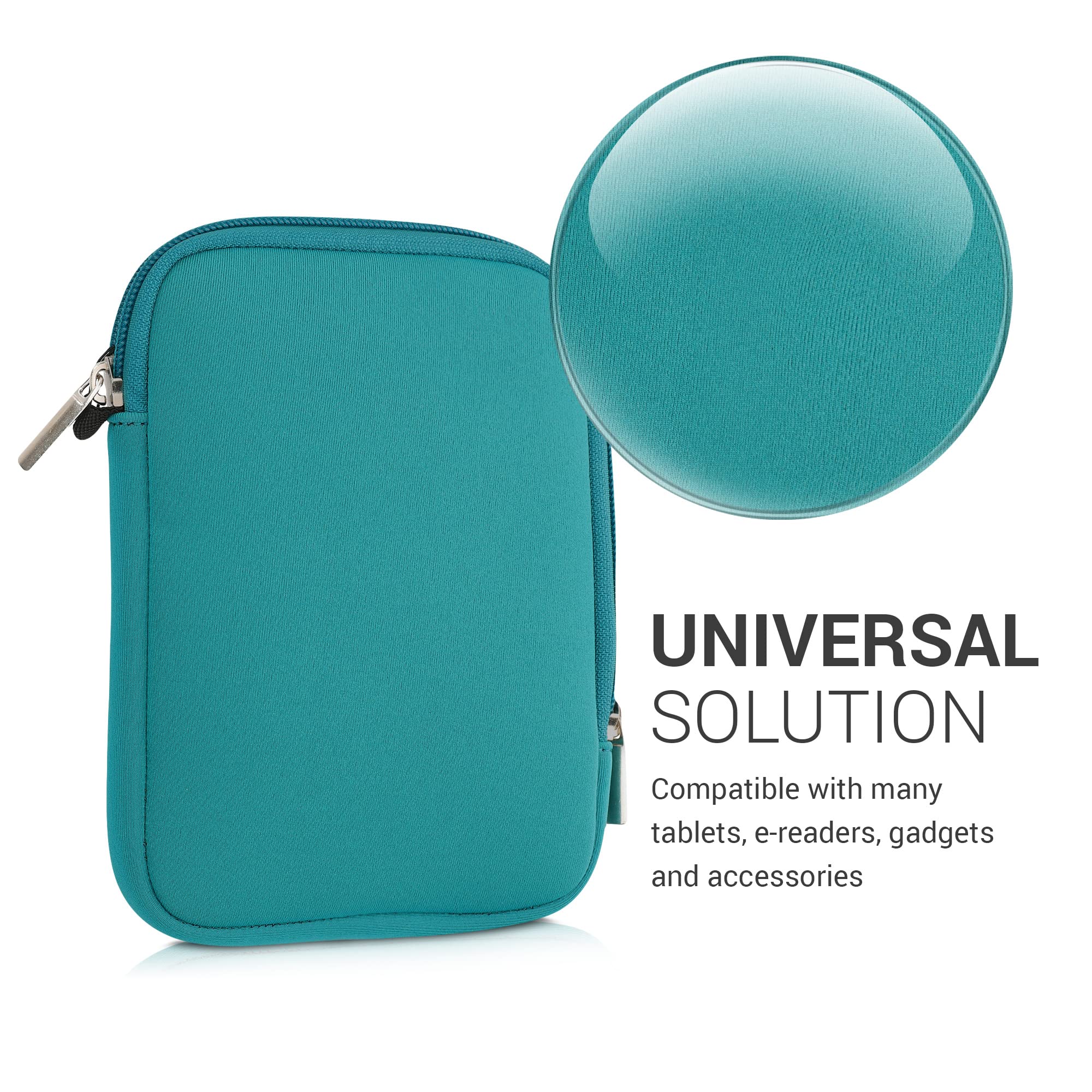 Kwmobile Neoprene E Reader Pouch Size 6'' Ereader   Universal Ebook Sleeve Case With Zipper   Petrol