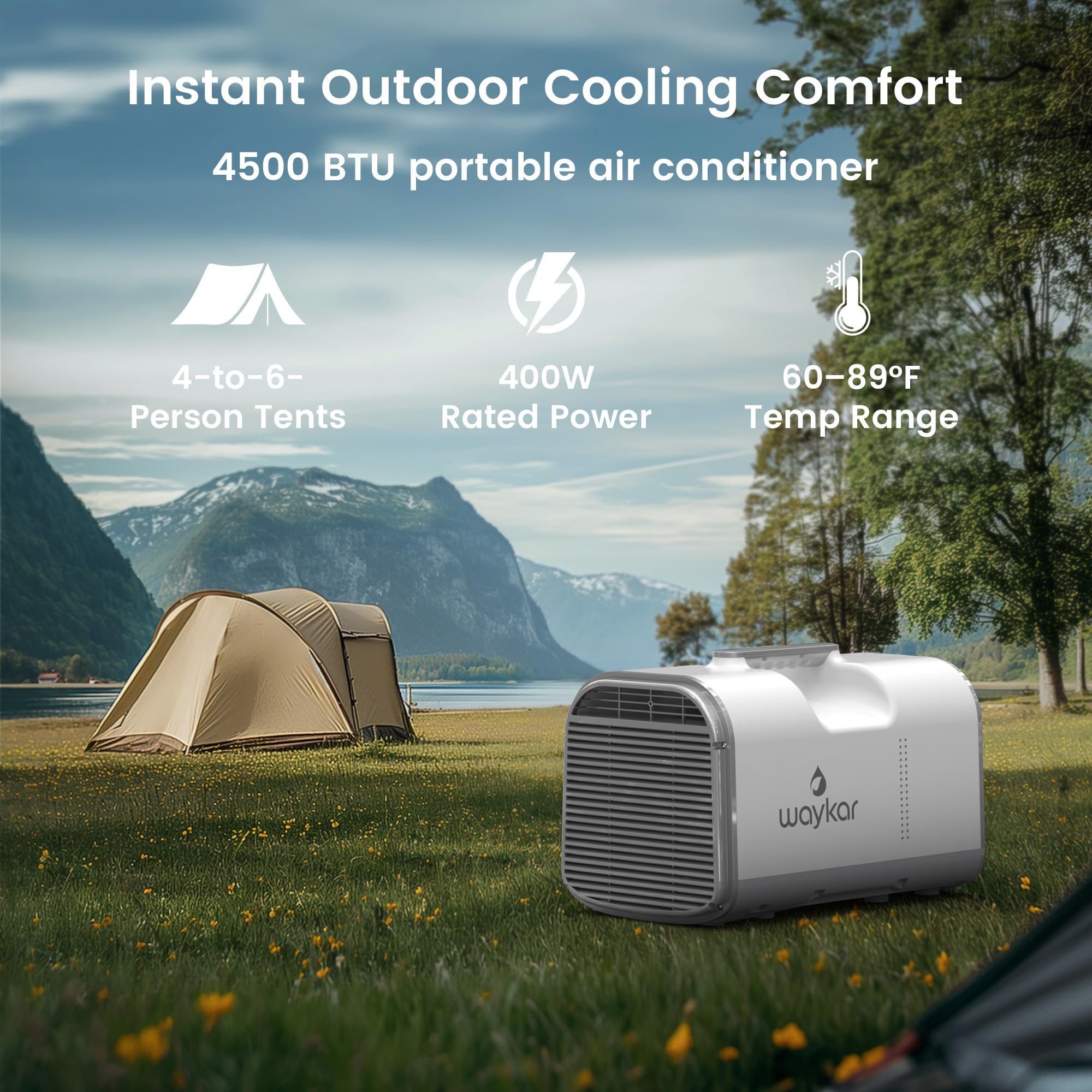 Waykar 4500 Btu Tent Air Conditioner - Portable Air Conditioner With Cooling, Dehumidifying & Fan Functions, Covers Up To 130 Sq