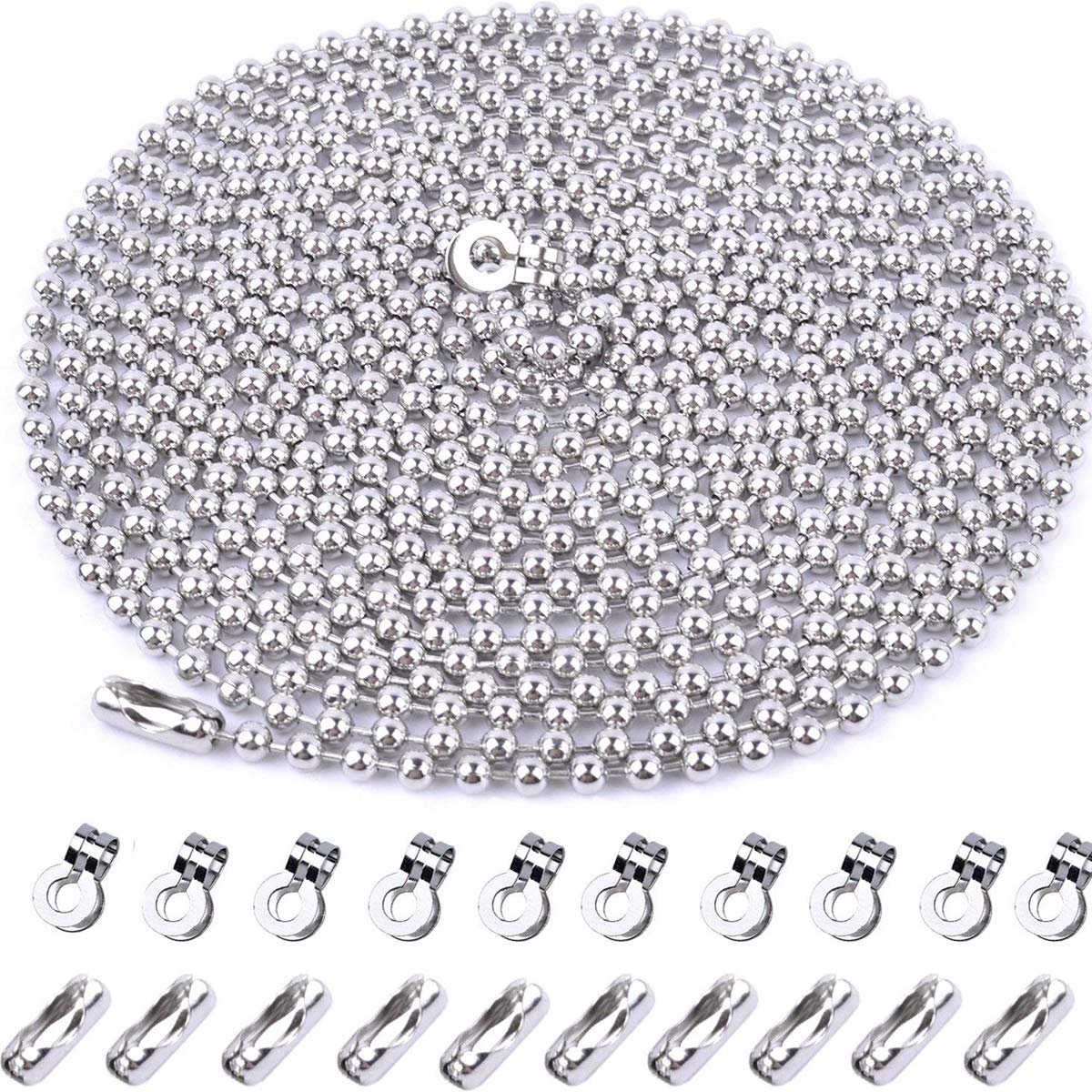 4.5Mm Diameter Beaded Roller Chain Pull Chain Extension With Connector 16 Feet With 20 Matching Connectors