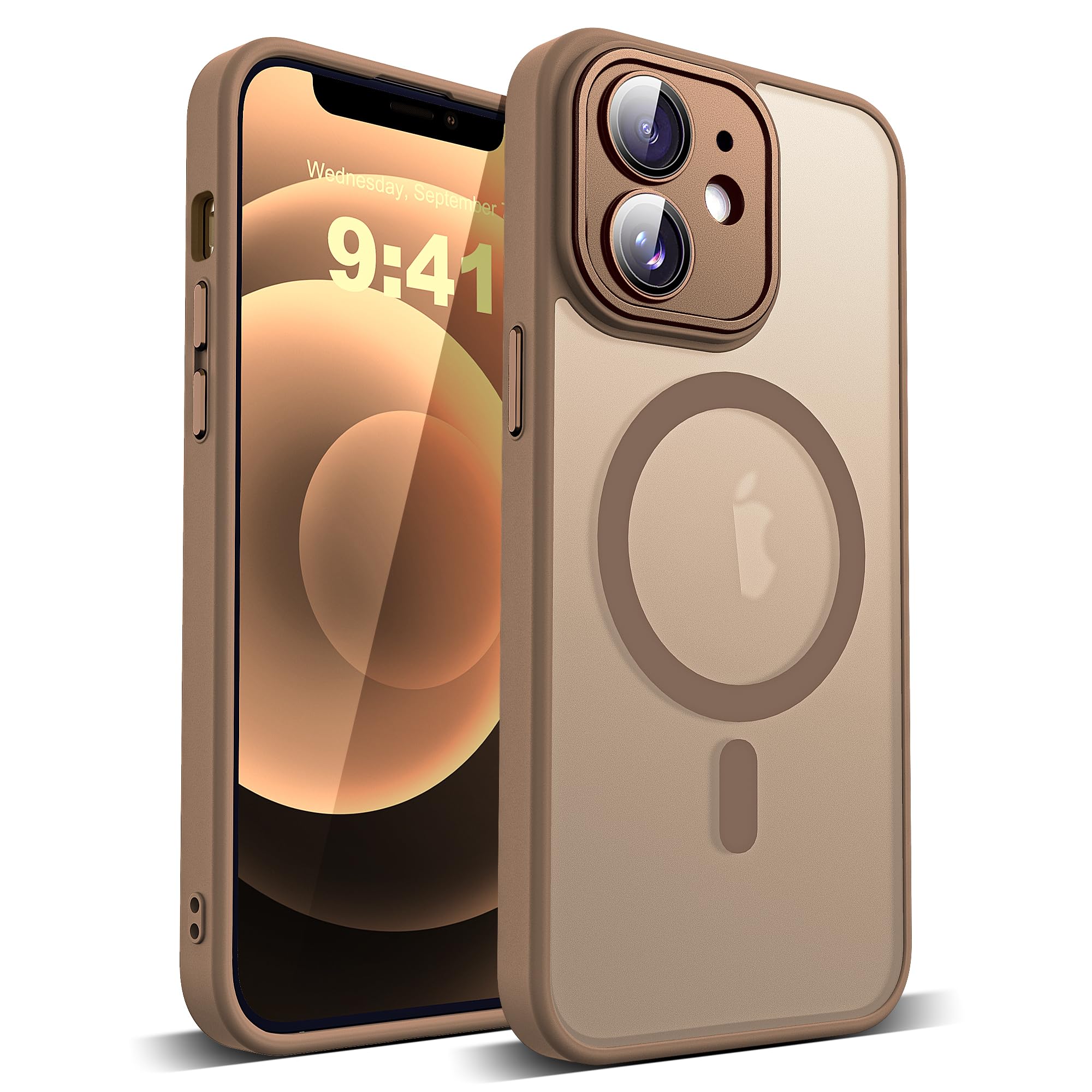 YEMORAN Compatible with iPhone 12 Case with Built-in Camera Lens Protector Translucent Magnetic iPhone 12 Phone Case 6.1 [Compat