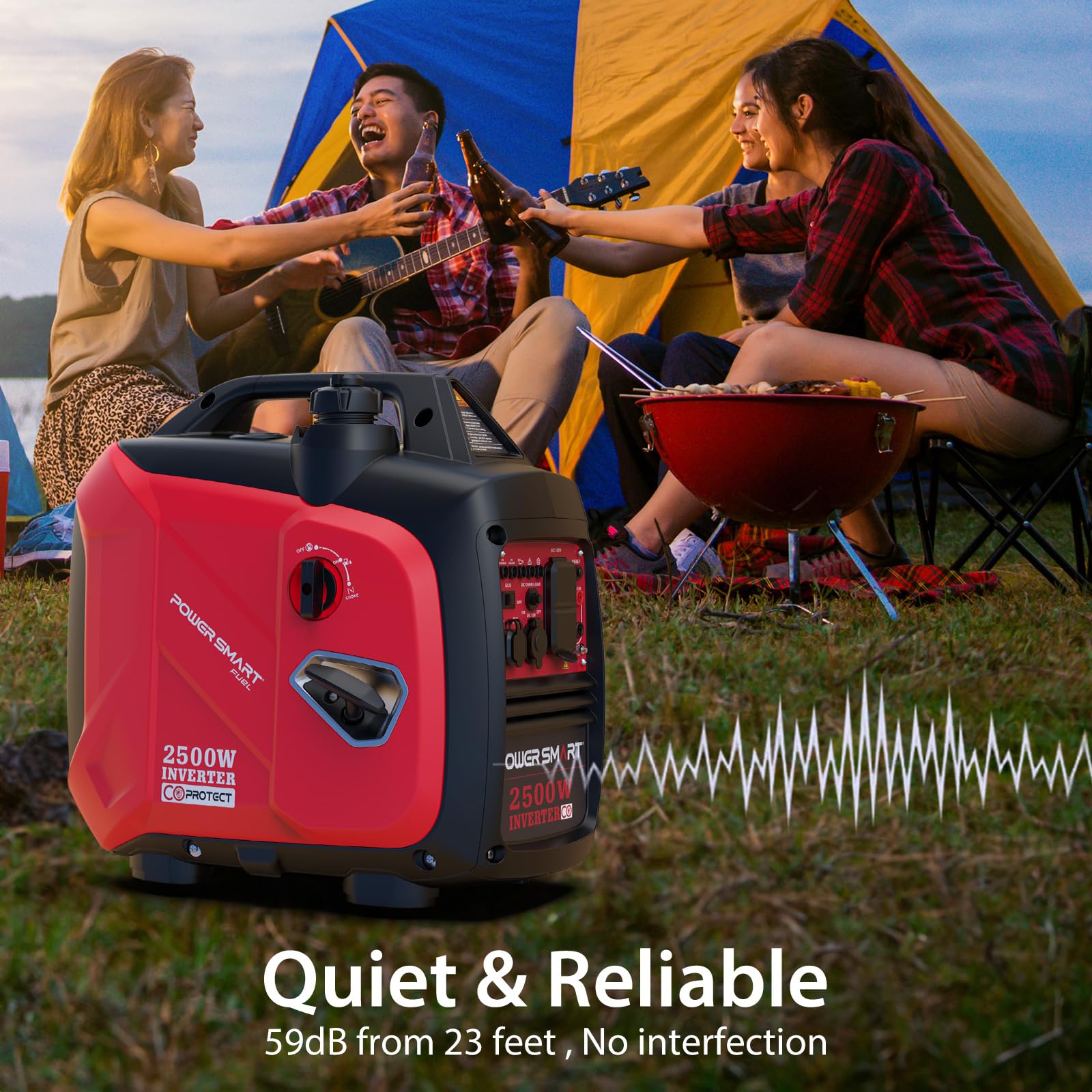 Powersmart 2500-Watt Portable Inverter Generator, Quiet For Camping