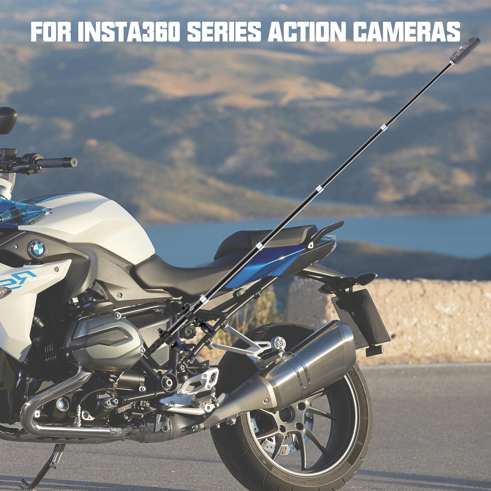 Taisioner Motorcycle Bike Handlebar Double Clamp Mount With 59' Invisible Selfie For Insta360 X4/X3/X2/Xone/Go2/3(Locking Anti Fall Version)