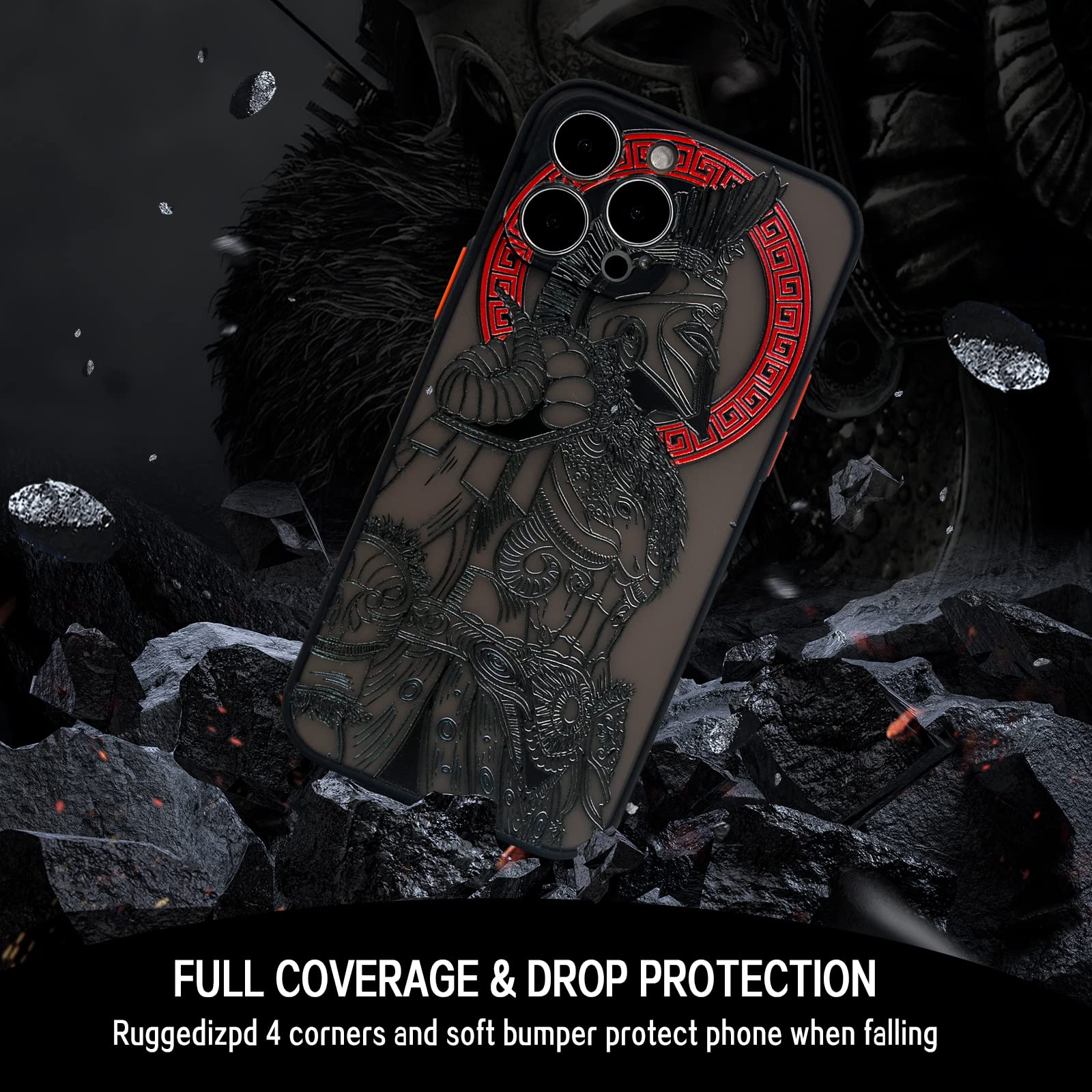 TRADAY iPhone 13 Pro Max Phone Case SJK888 3D Embossed Dual Layer TPU PC Gladiator Design
