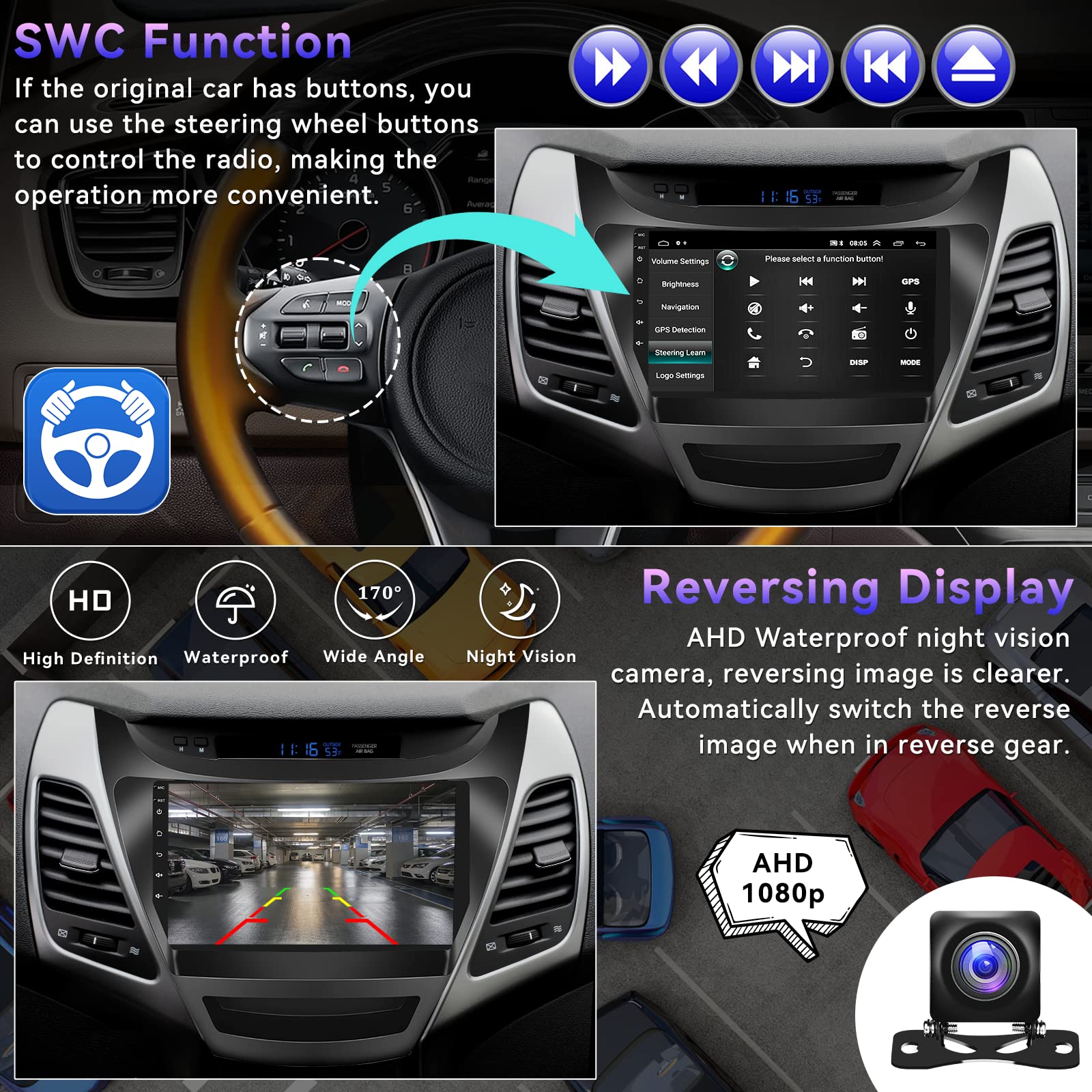 2+64G Android Car Stereo For Hyundai Elantra 2014 2015 2016 With Apple Carplay Android Auto Mirror Link 9 Inch Touchscreen Radio