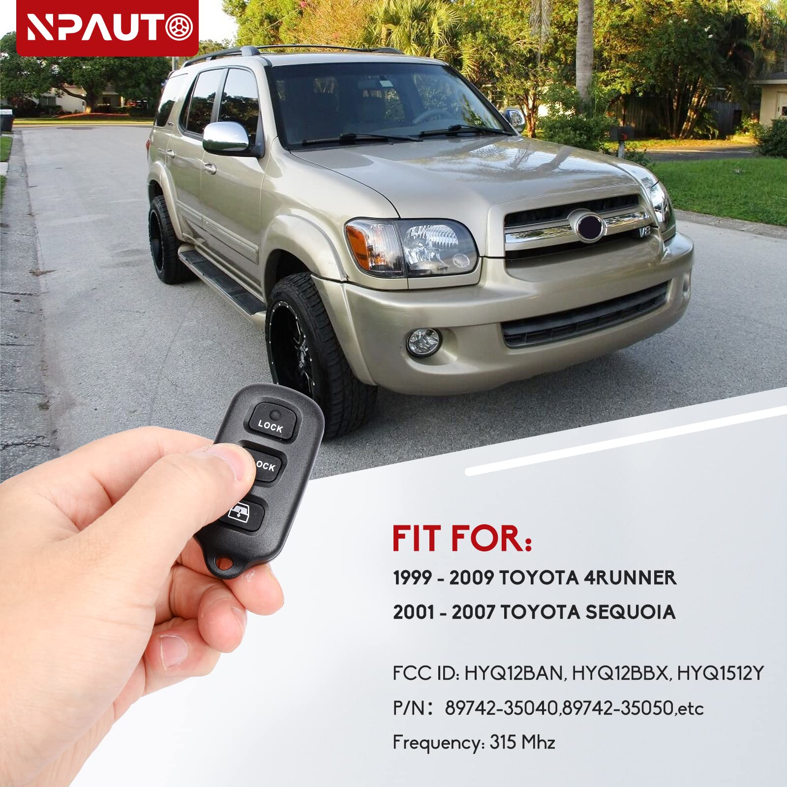 Npauto 2 Pack Key Fob Replacement For Toyota 4Runner 1999 2000 01 02 03 04 05 06 07 2008 2009 | Toyota Sequoia 2001 2008 Keyless