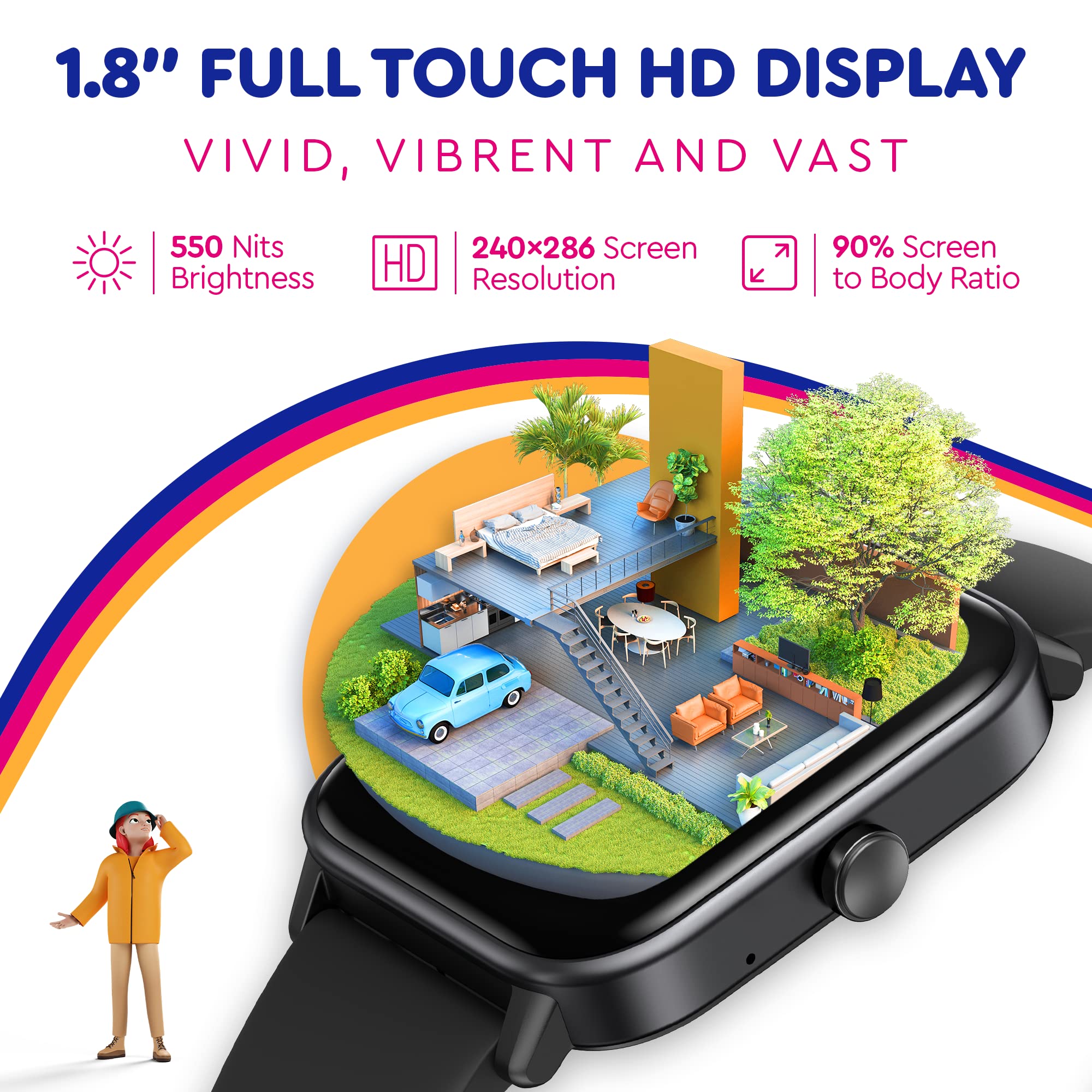 Octandra Ignite Veryfit 1.8'' Alexa Built In Bluetooth Answer Call Smart Watch Hr Heart Rate Blood Oxygen Saturation Sleep Monit