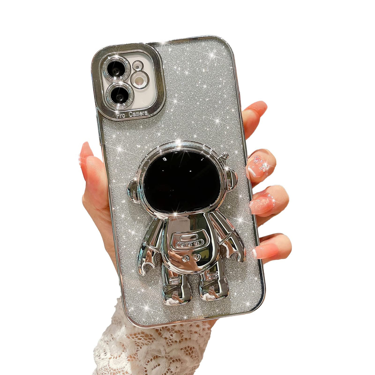 Mgqiling Compatible For Iphone 11 Bling Plating Astronaut Hidden Stand Case, Cute 6D Stand Glitter Phone Case For Women Girls So