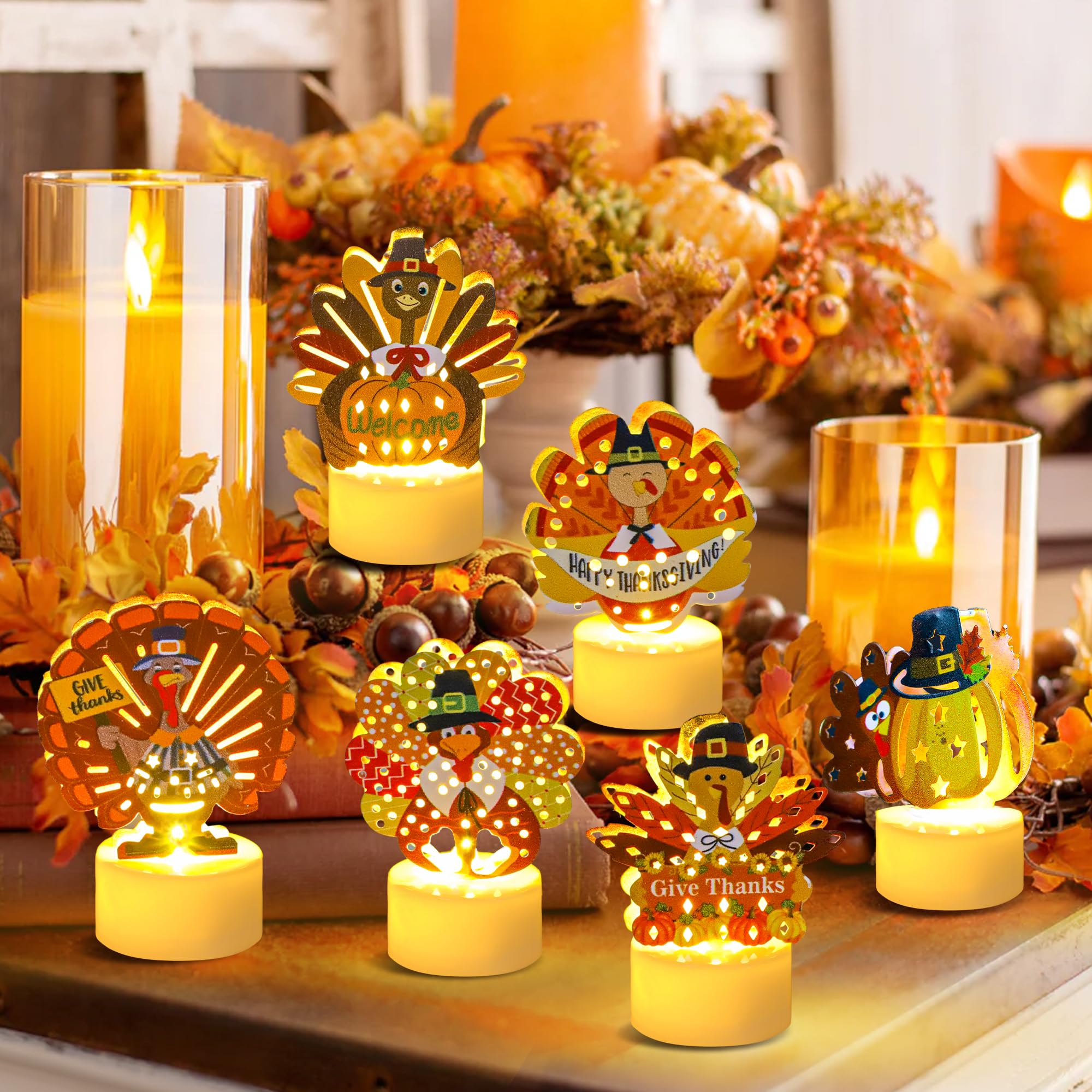 Sakayo 12 Pcs Turkey Tea Lights Candles Battery Operated Thanksgiving Led Flameless Tealight Candles, Cute Thanksgiving Table De