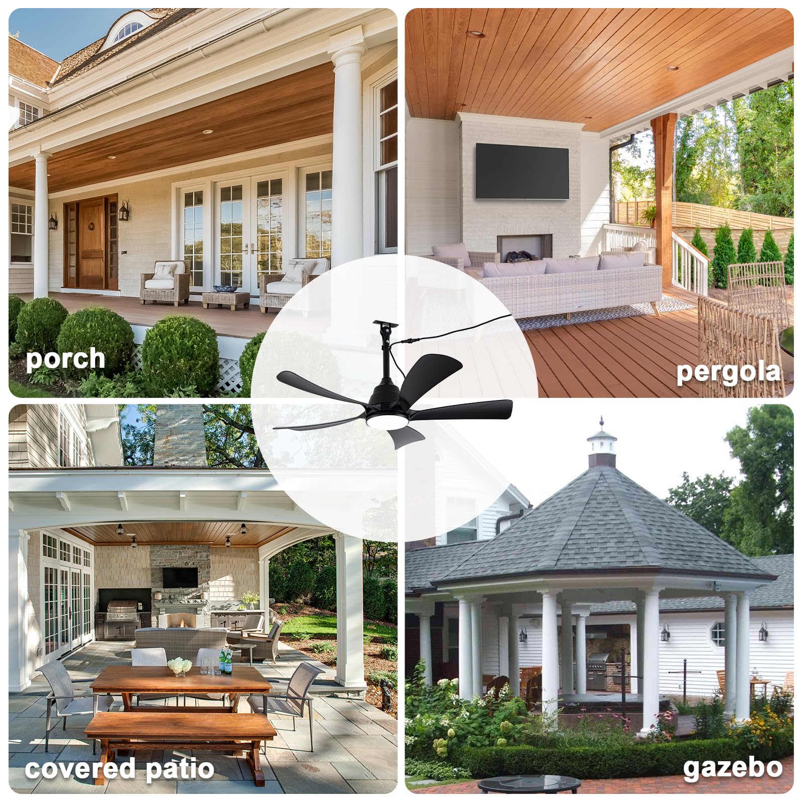 Cncmtiger 42 Waterproof Outdoor Ceiling Fan With Lights Ip65 Outdoor Gazebo Fan Wet Rated Hanging Plug In Ceiling Fan For Pati