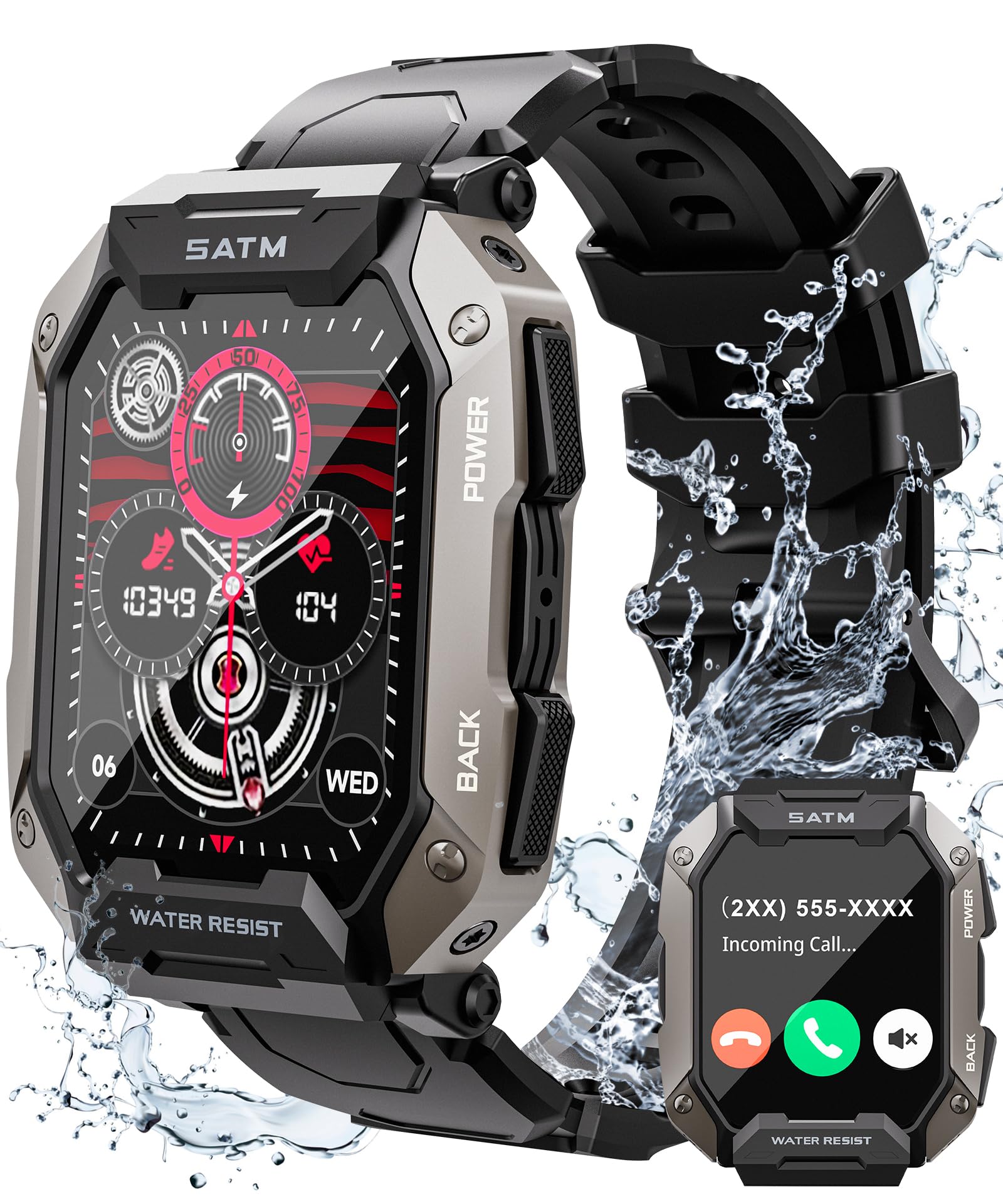 Smart Watches For Men   2.01'' Hd Display, 80 Days Long Battery, Ip68 Waterproof, Bluetooth Call, 100 Sport Modes Fitness Tracke