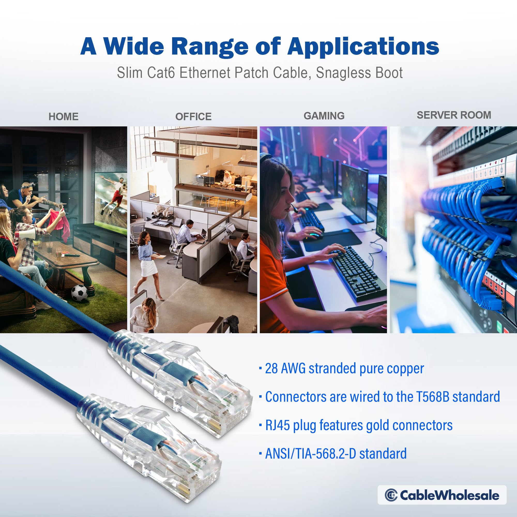 Cat6 Slim Ethernet Patch Cable, 28Awg, Etl Approved, Rj45 Gold Plate Connector Snagless/Boot Unshielded Twisted Pair (Utp), Inte