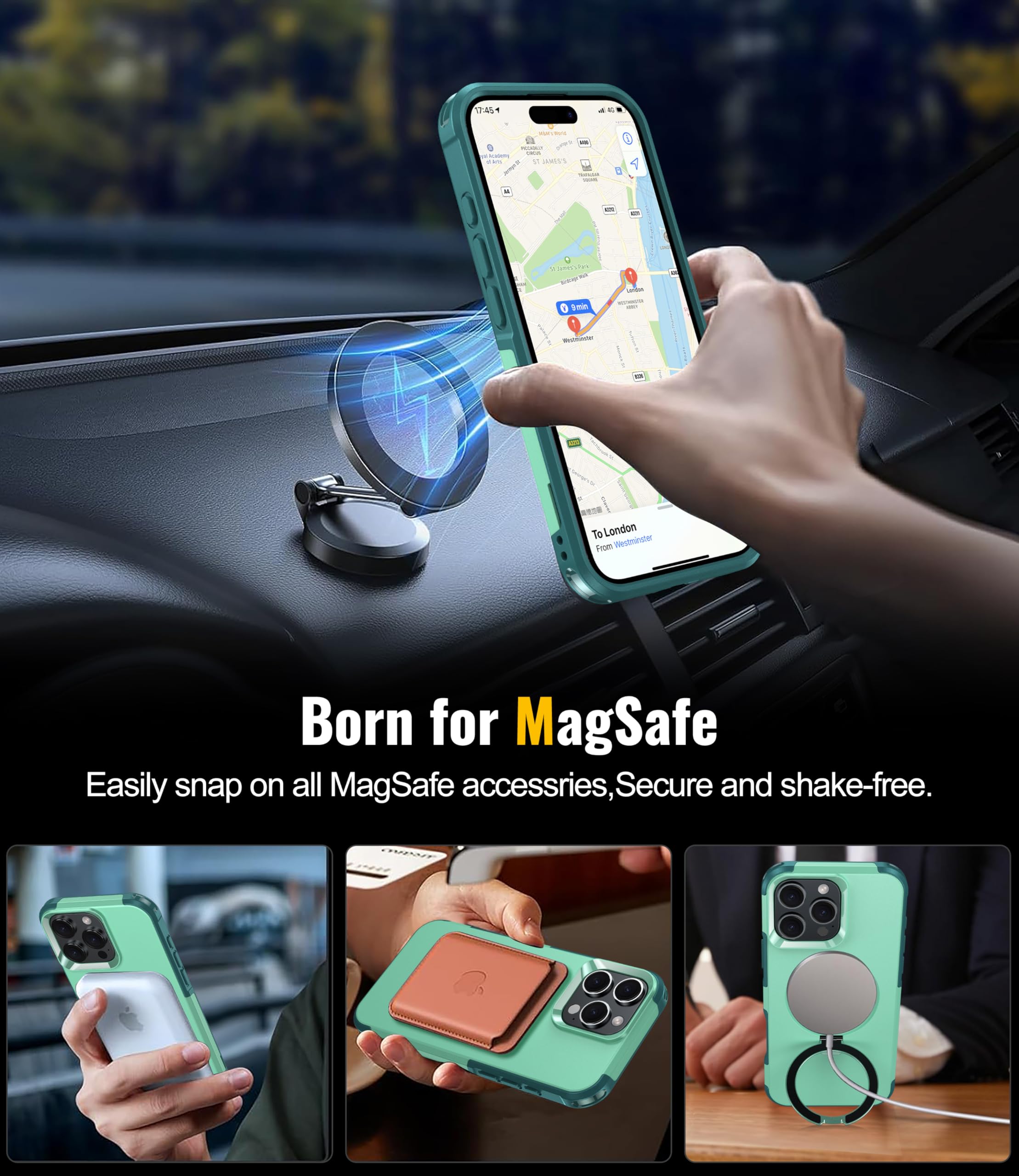 Oterkin Magnetic For Iphone 16 Pro Max Case Compatible With Magsafe [Foldable Invisible Stand][Tempered Glass Screen Protector &