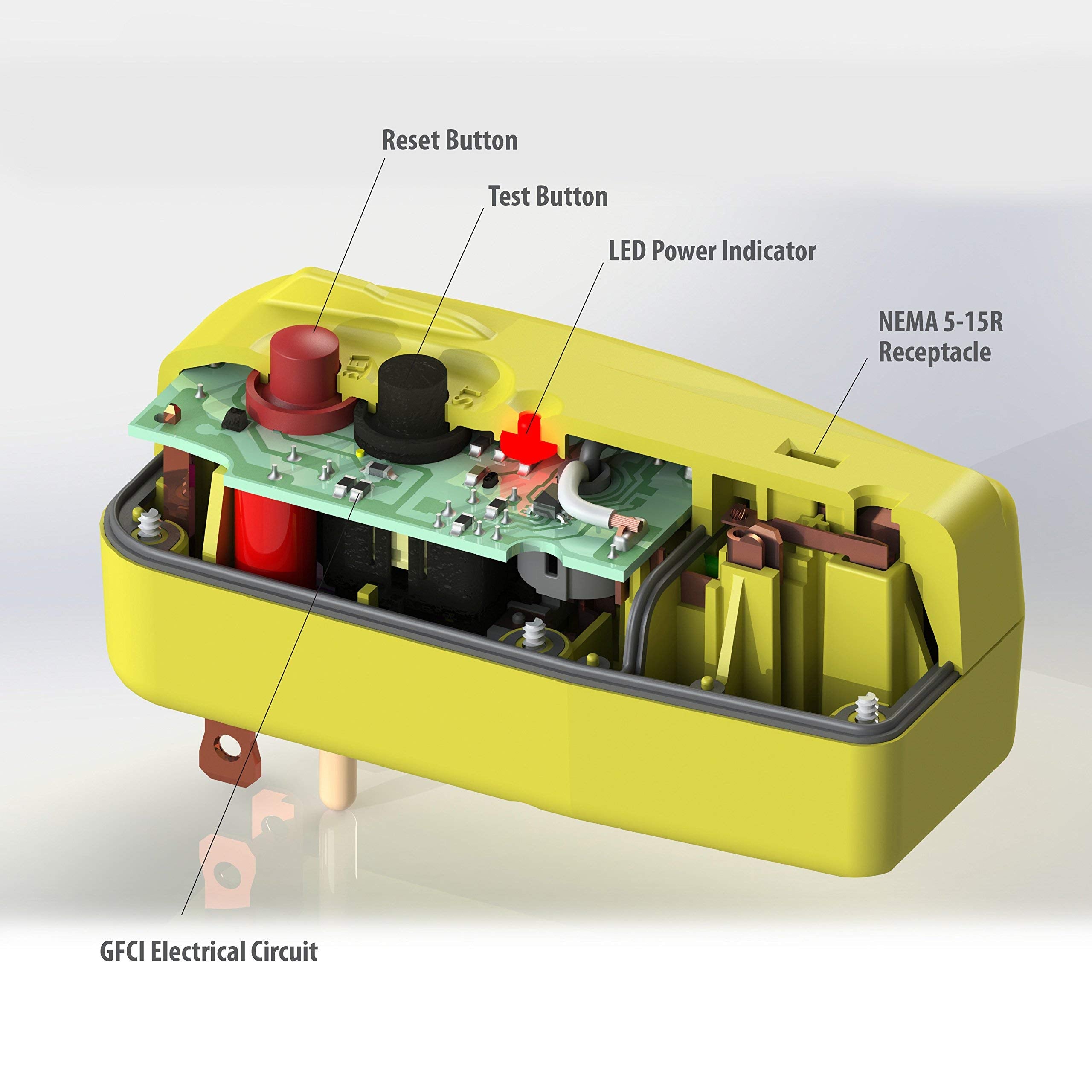 Tower Manufacturing 30439005 Auto Reset 15 Amp Grounded 3 Prong Gfci Single Outlet Adapter, Yellow (Thr?? ???K)