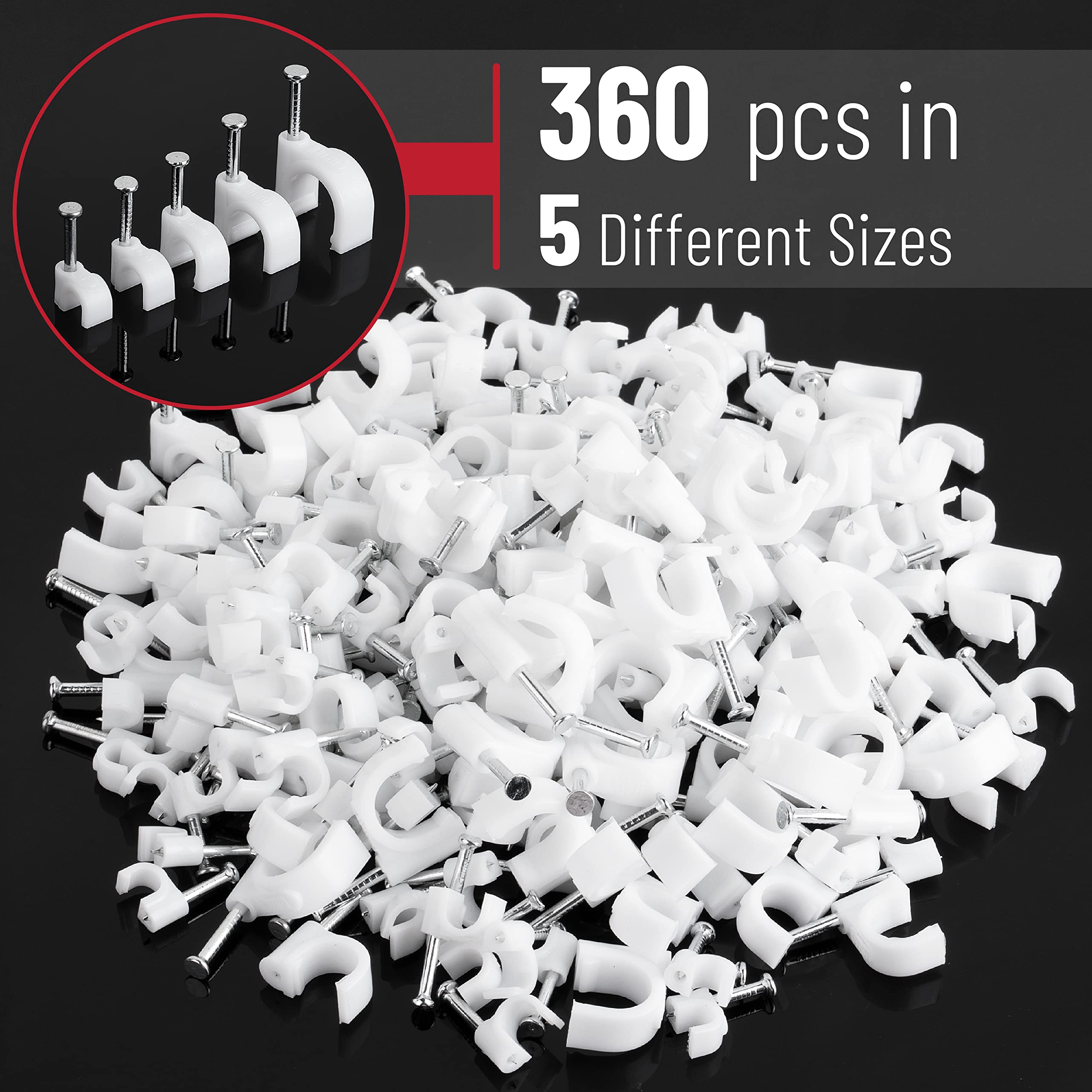 Bates Cable Clips - White Alloy Steel, 360 pcs, 4-10mm, Model CIR500, Universal Fit