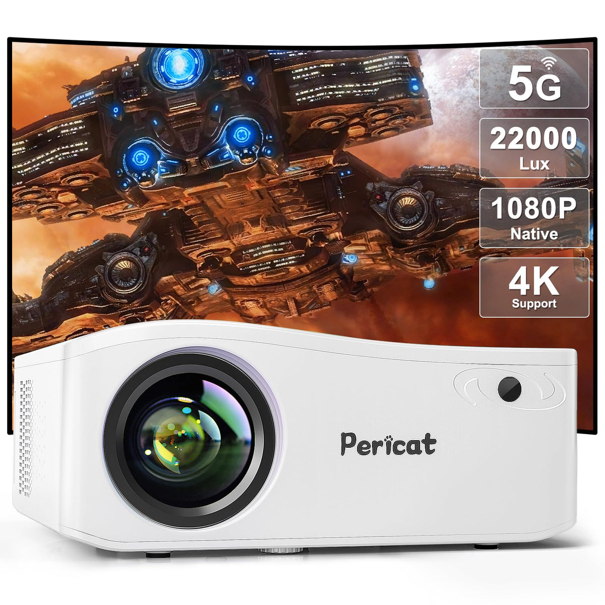 5G Wifi Bluetooth Projector, Native 1080P Outdoor Movie Projector With 350'' Display, 22000L Home Theater Video Projector 4K Sup