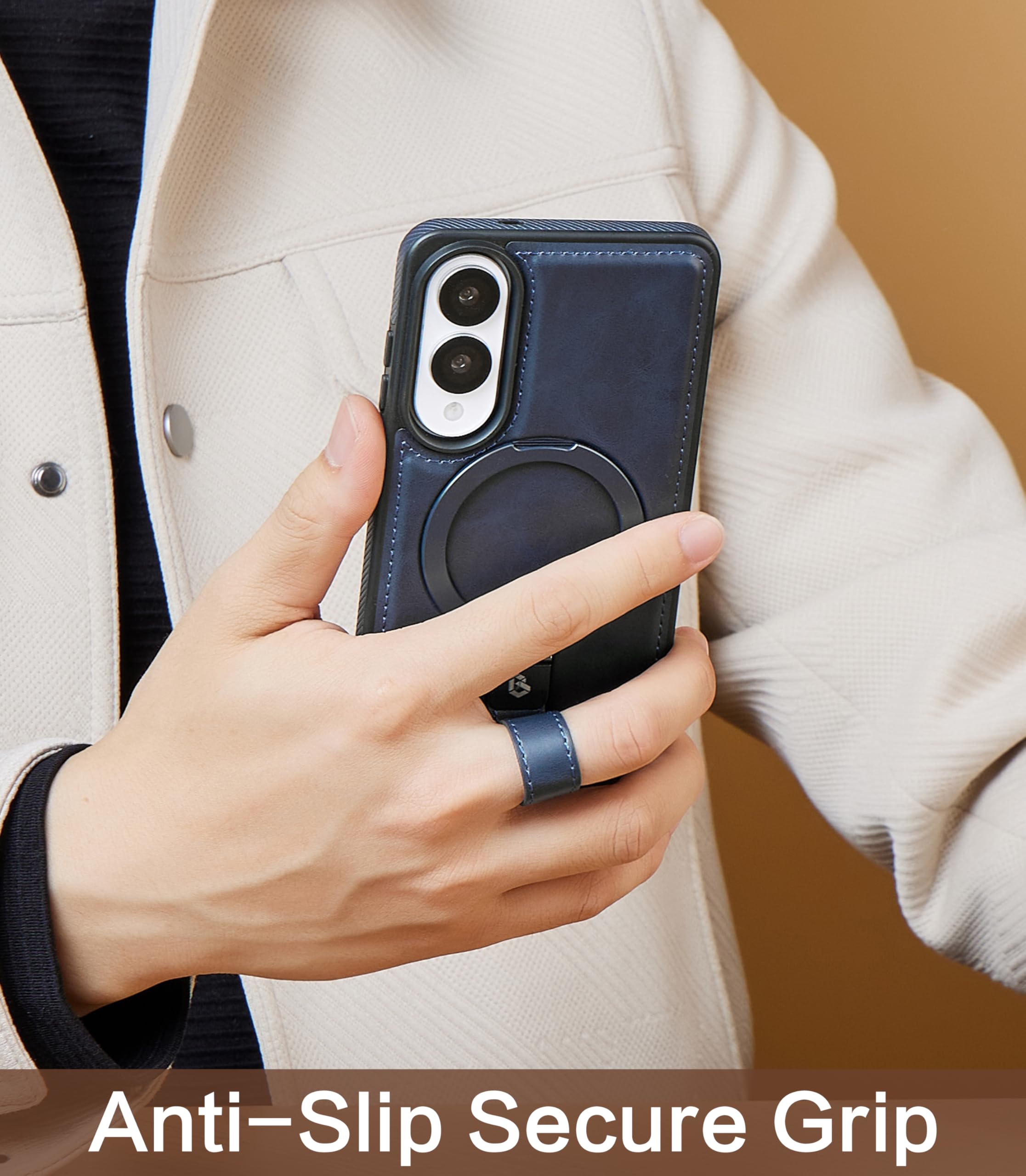 For Samsung Galaxy S25 Edge Case With Anti-Slip Grip Magnetic Stand, With Screen Protector, Protective S25 Edge Leather Case, Co