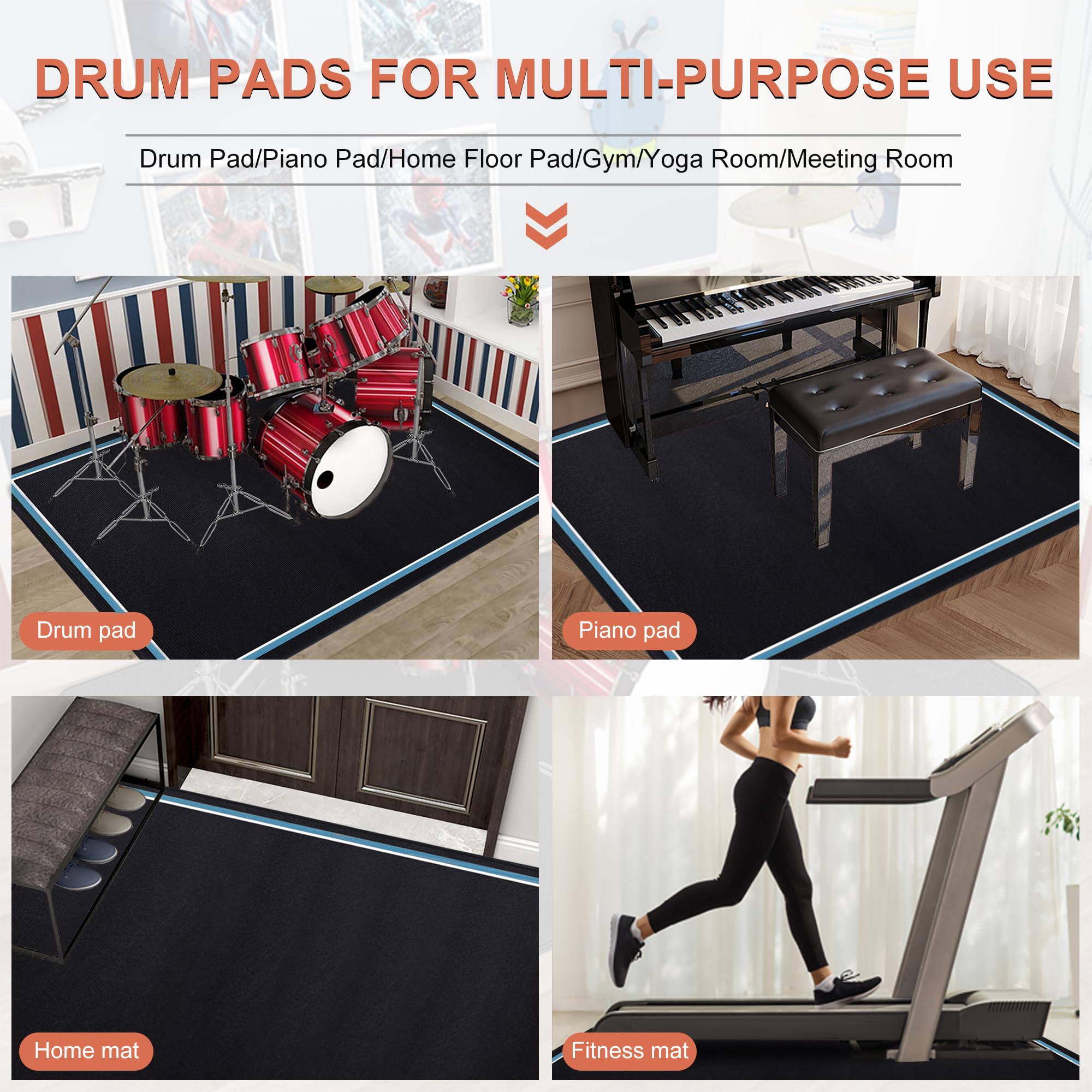 Drum Rug, 5X 6 Ft Drum Mat Carpet Music Rug With Non-Slip Bottom, Soundproof Electrical Pads For Drummers