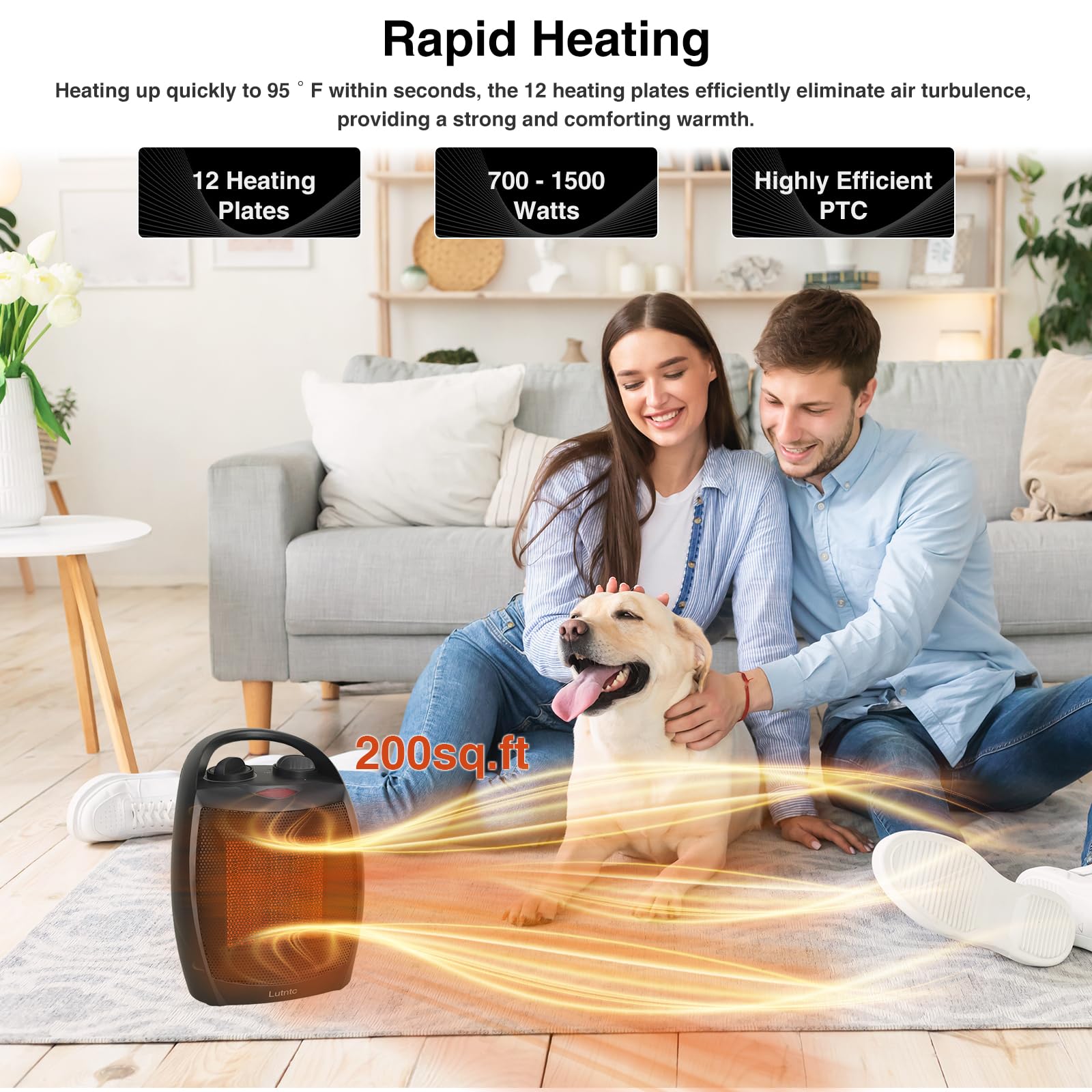 Small Portable Space Heater For Indoor Use   Lutntc 1500W/750W Safe And Quiet Ceramic Electric Heater Fan With Thermostat, Heat