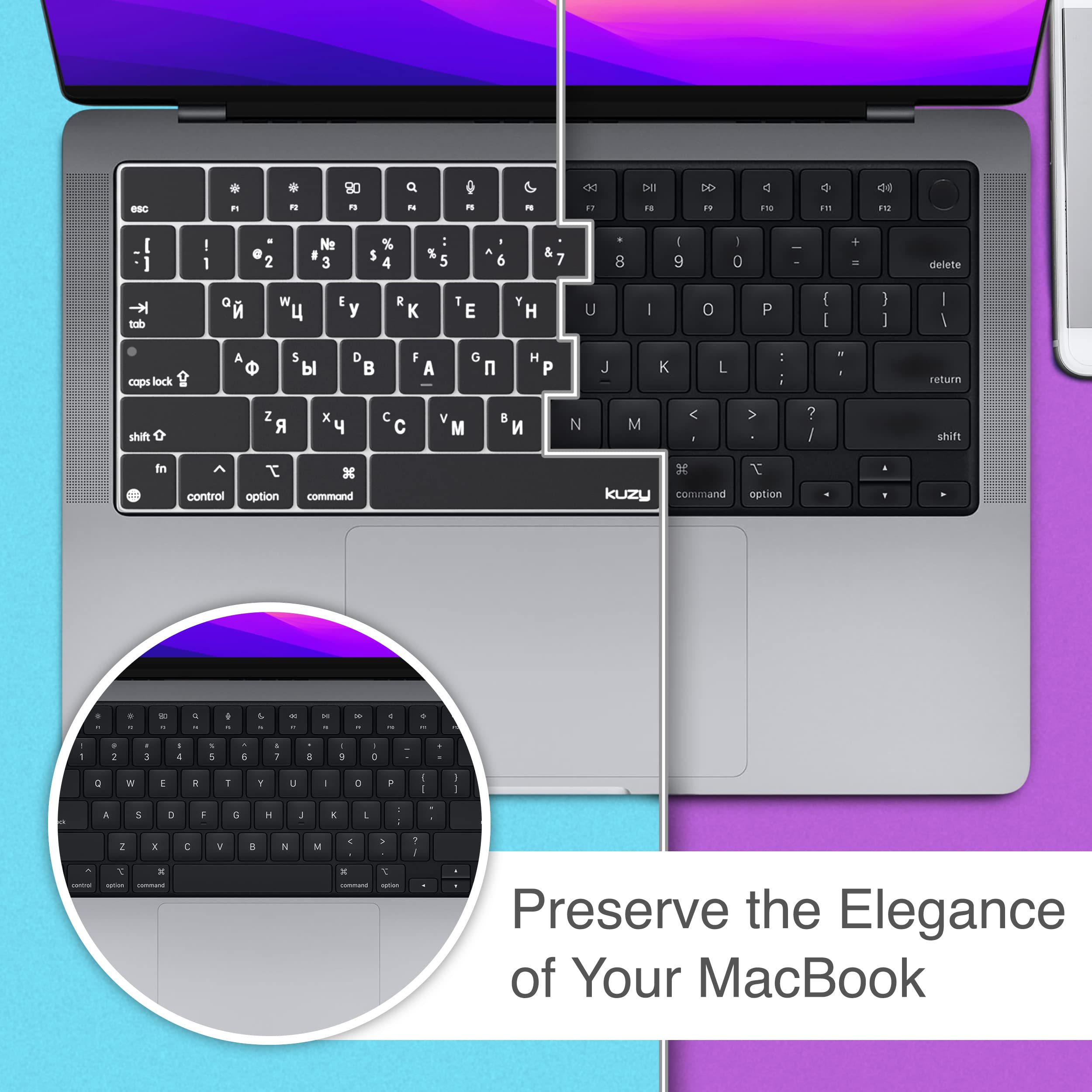 Kuzy Russian Macbook Pro Keyboard Cover 2024 2023 2022 14 Inch 16 Inch M3 M1 M2 Macbook Air Keyboard Cover 15 Inch 13.6 Inch Sil