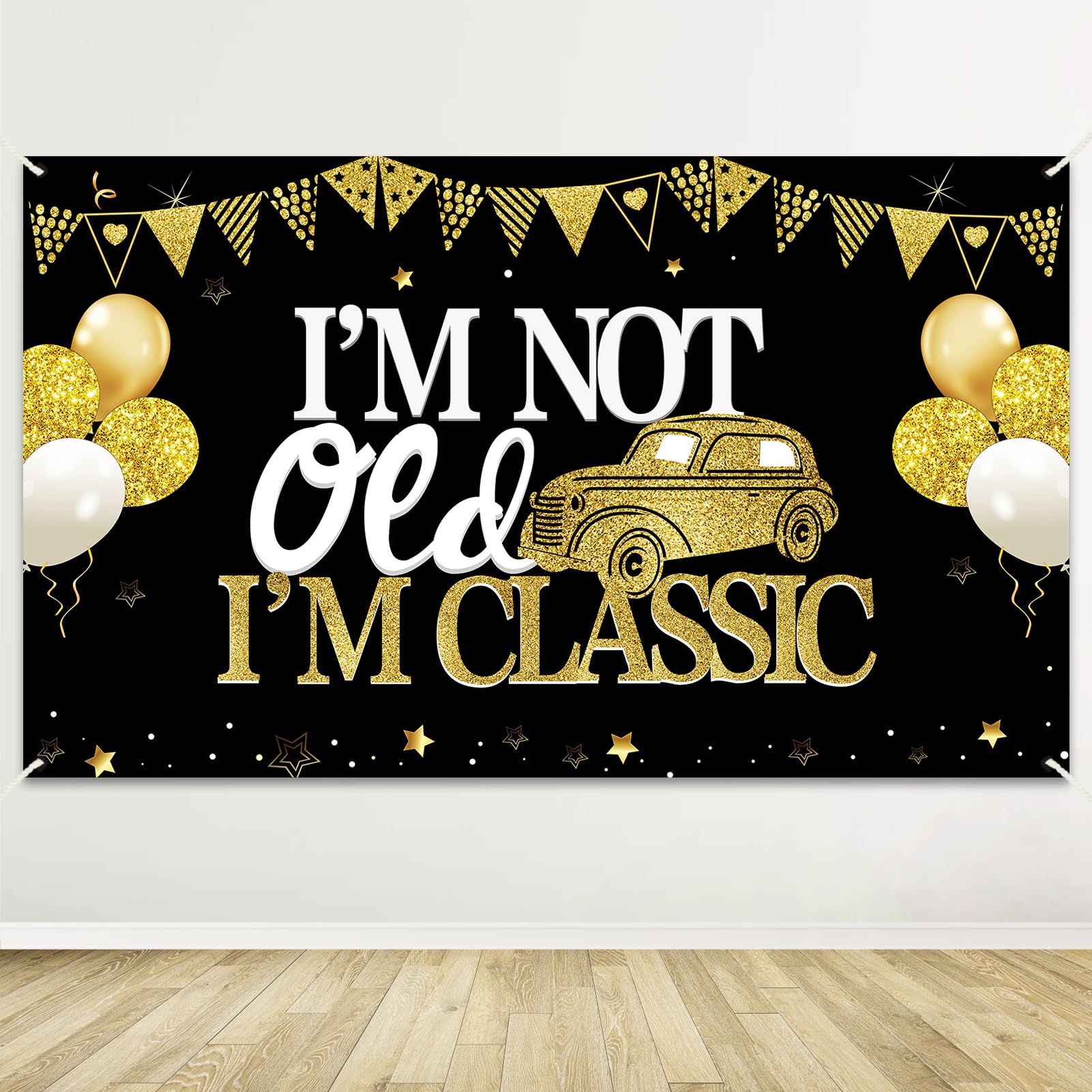 Funny Birthday Decorations For Men I'M Not Old I'M Classic Backdrop,Black Gold Funny Classic Car Happy Birthday Backdrop Party S
