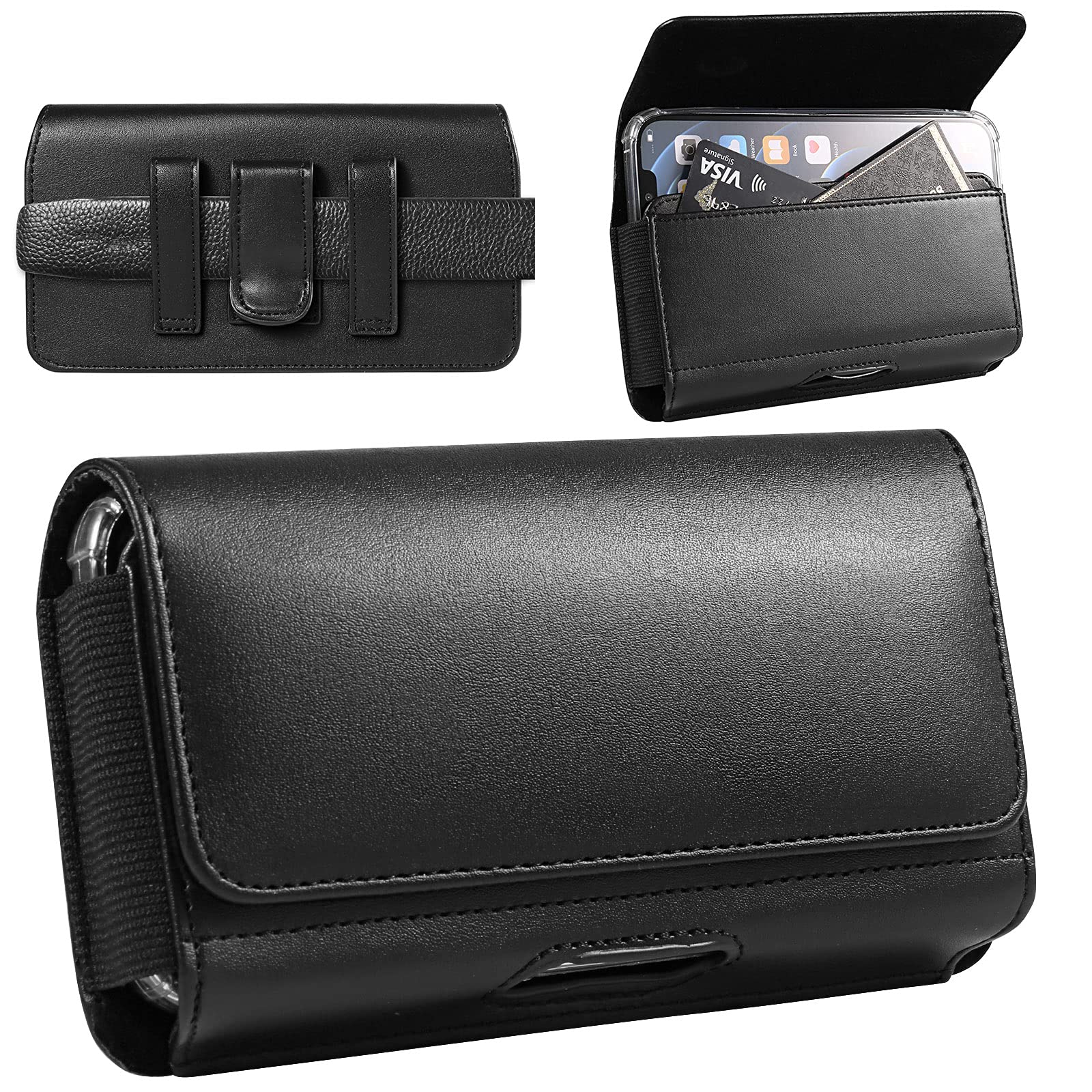 Pu Leather Cell Phone Holster With Belt Clip Loop Compatible With Galaxy S23 S22 Ultra A03S A12 A13 A14 A23 A32 Moto G Power Sty