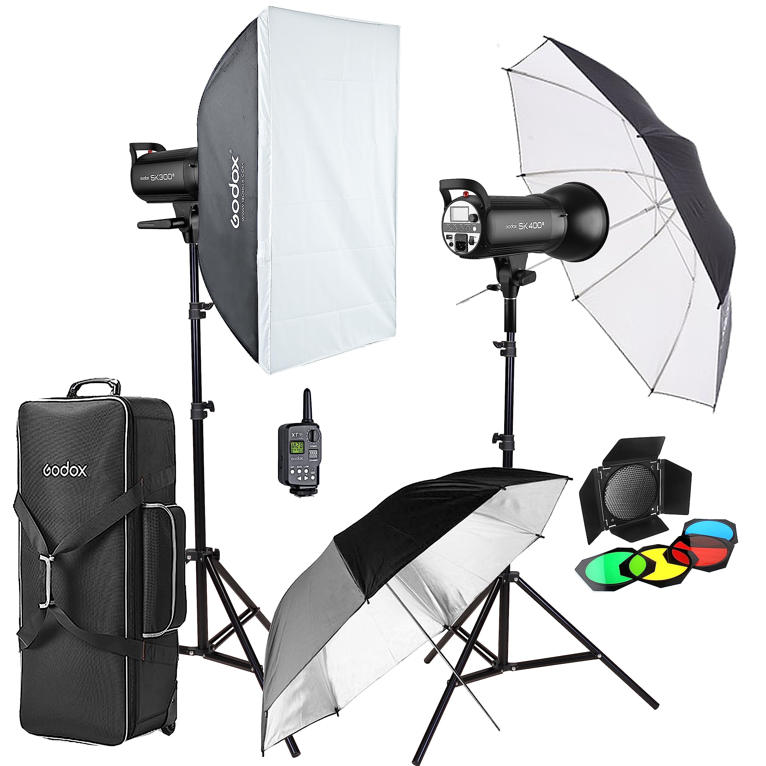 Godox 2 x SK400II 800Ws Strobe Flash Light Monolight Kit for Studio Photography, Includes Light Stand, Softbox, Reflector, Barnd