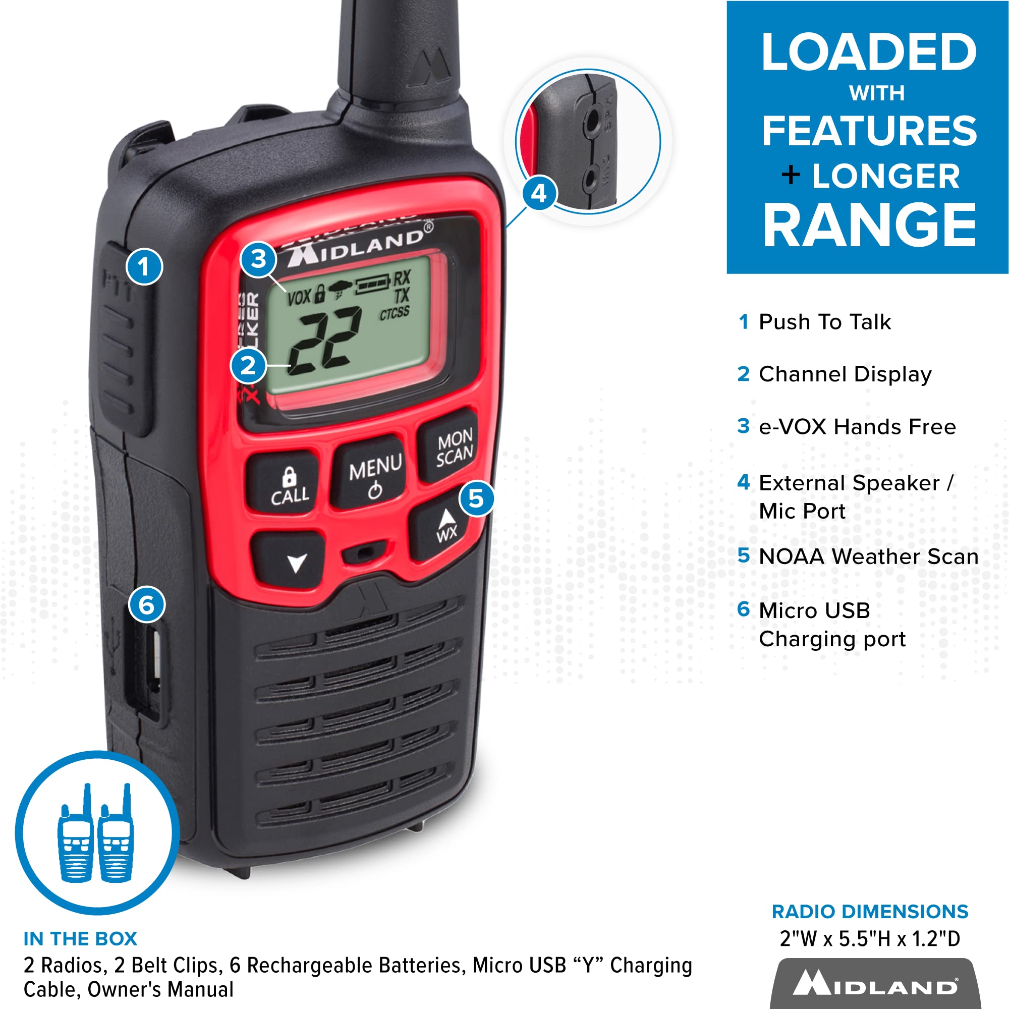 Midland   T31Vp   X Talker   22 Channel Frs Walkie Talkies   Extended Range Two Way Radios, 38 Privacy Codes, & Noaa Weather Ale
