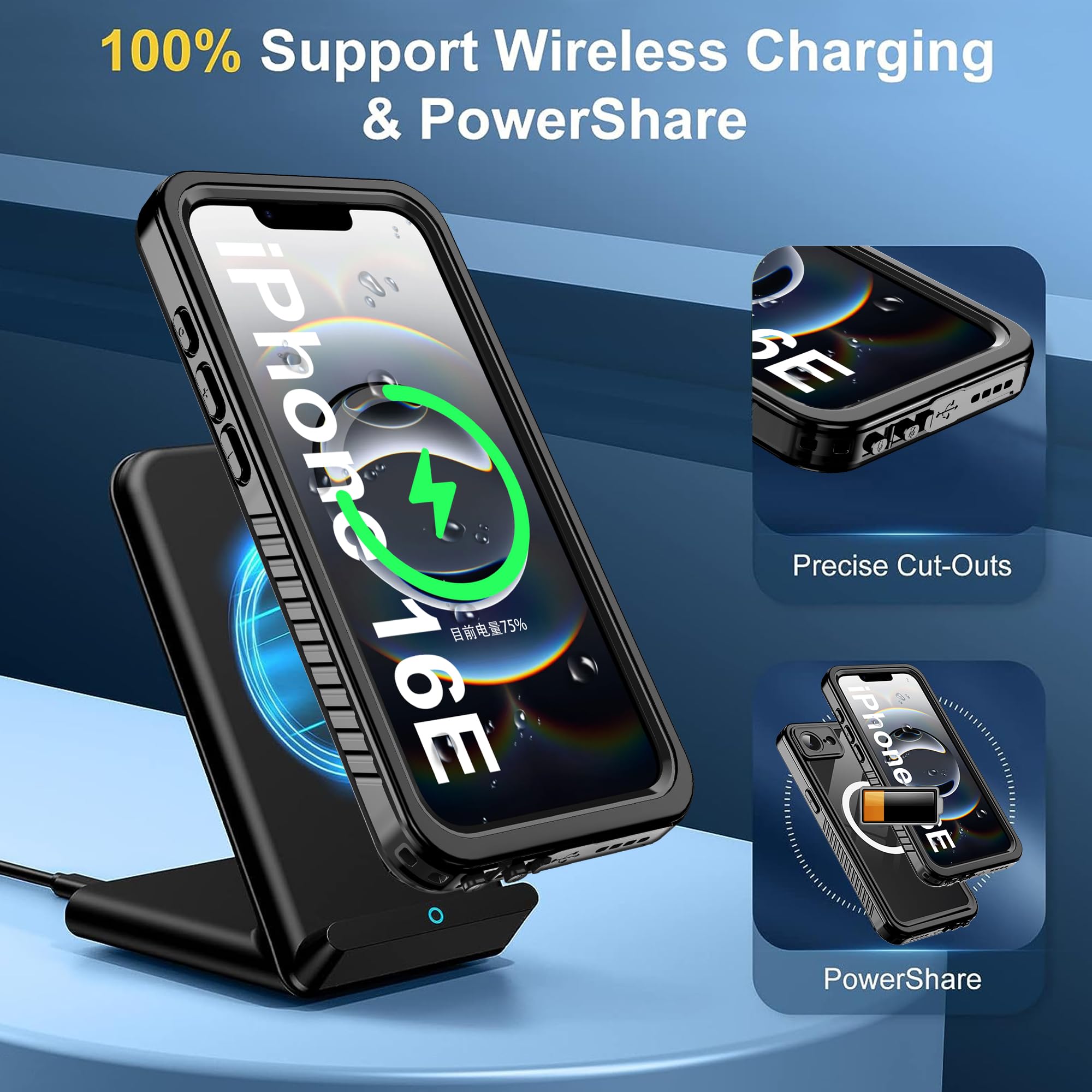 Waterproof For Iphone 16E Case Compatible With Magsafe Accessories, Full Body Shockproof Rugged Phone Case With Built-In Hd Scre