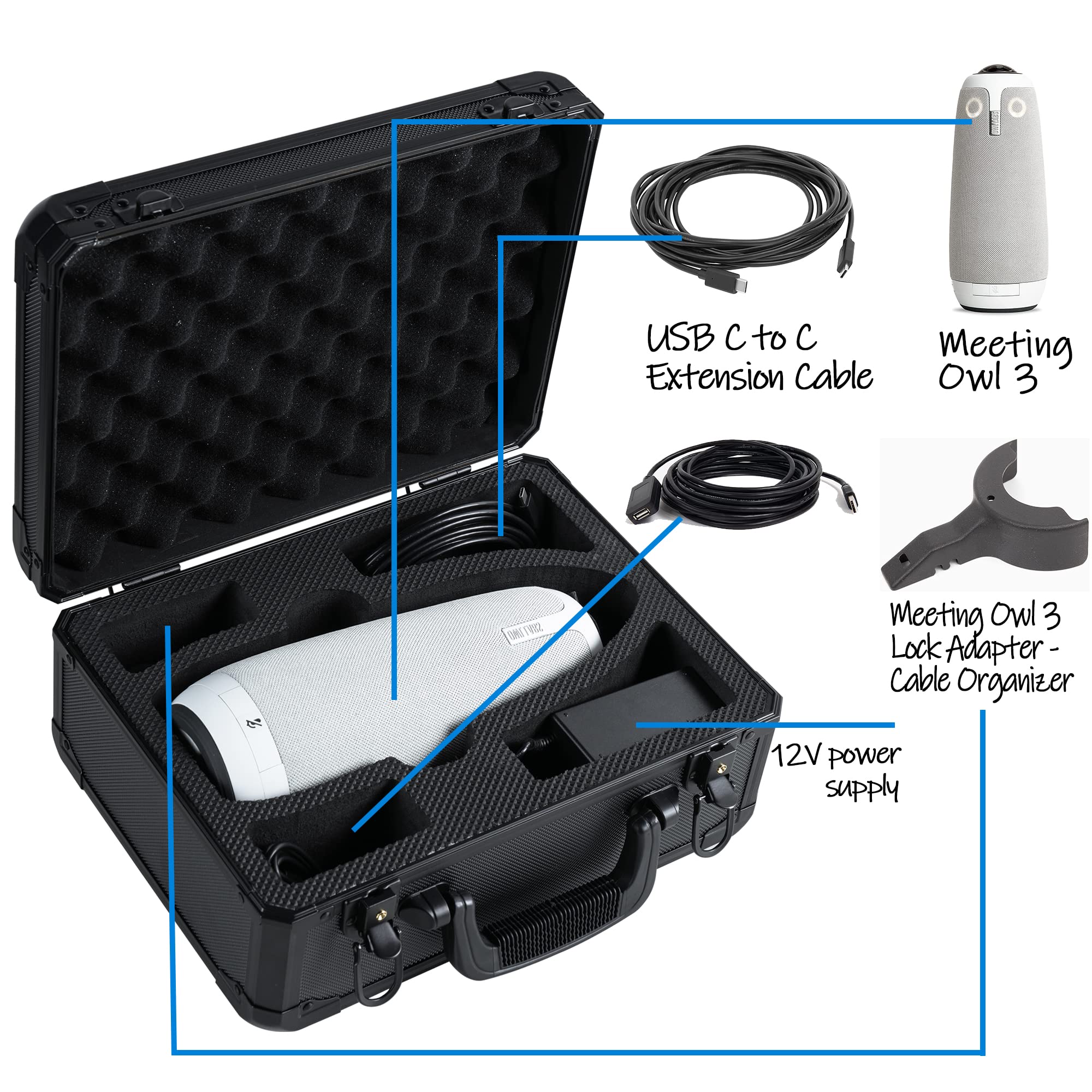D DACCKIT Hard Travel Case for Meeting Owl 3 & 4+ - Durable Plastic, Model MeetingOwl3Case1021