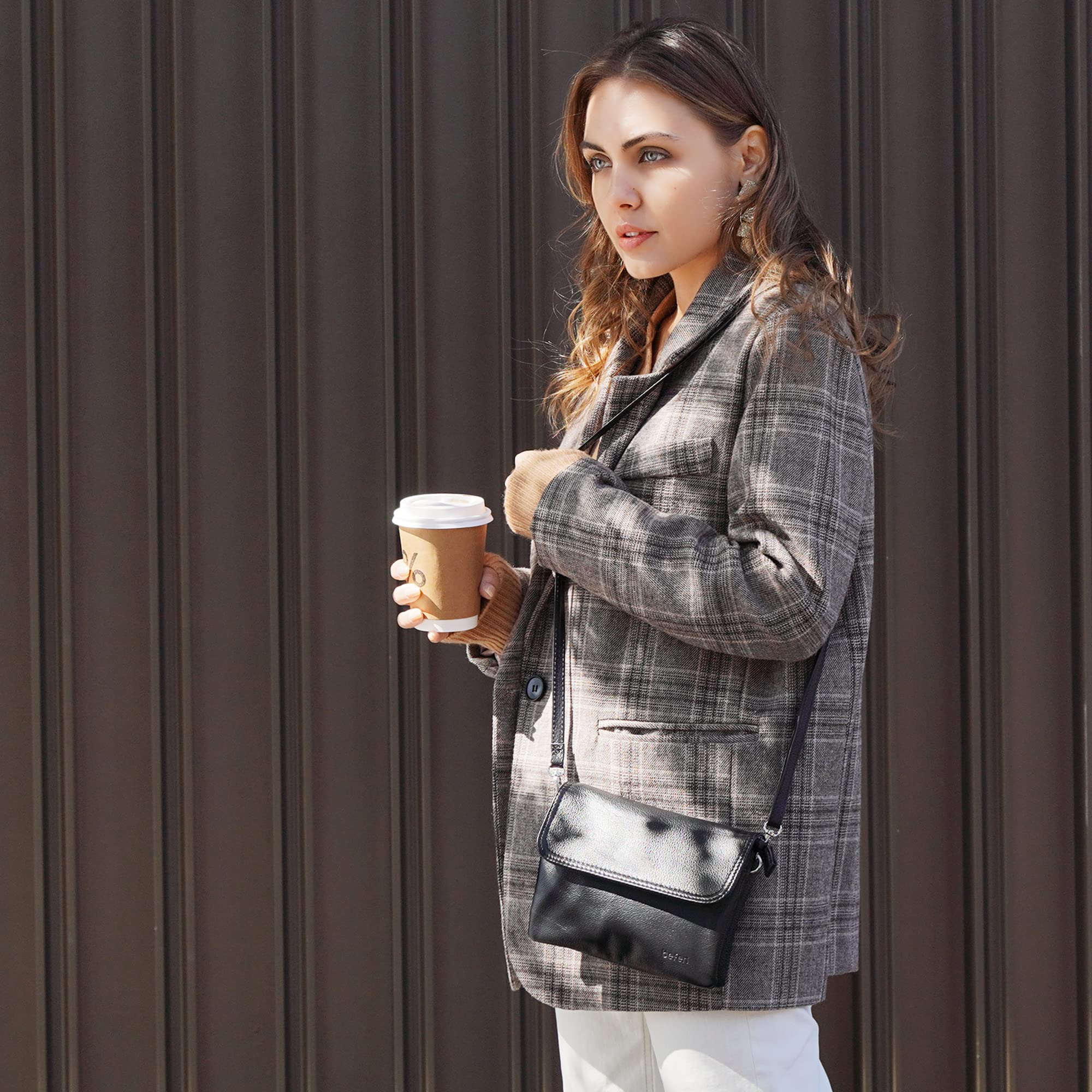 Befen Genuine Leather Small Crossbody Bags For Women, Trendy Cell Phone Cross Body Wallet Purse With Multiple Pockets For Travel