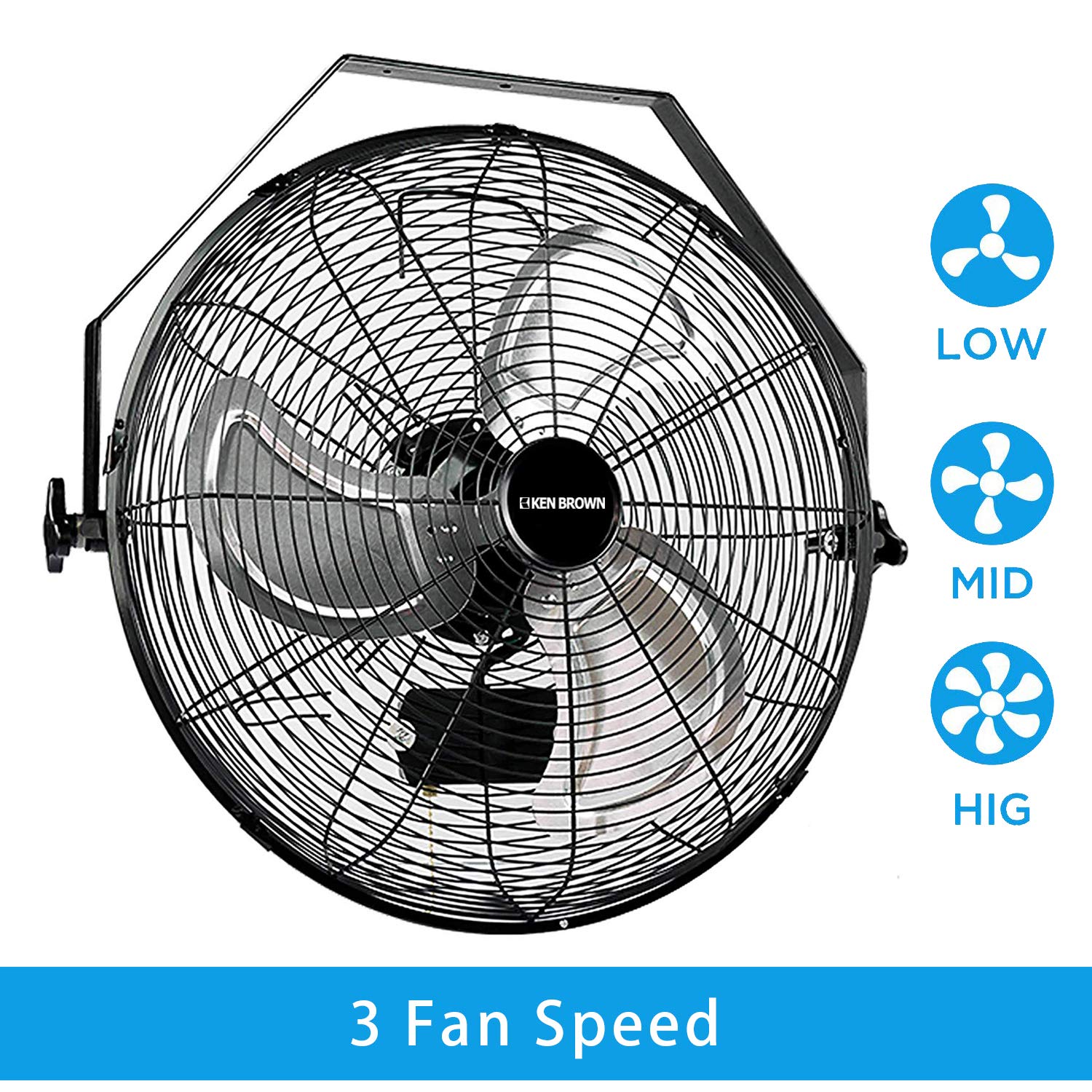 Ken Brown 30 Inch Industrial Oscillating Wall Mount Fan 9500Cfm,Heavy Duty Metal,High Velocity,2 Speed,Black